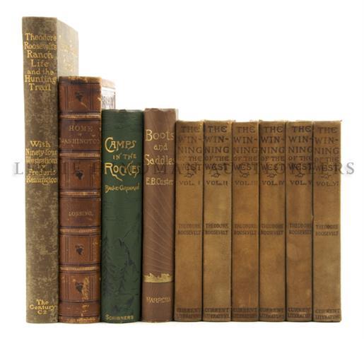 A Group of Ten Volumes Pertaining to Americana,: A Group of Ten Volumes Pertaining to Americana, comprising Boots and Saddles, by Custer, Camps in the Rockies, by Crowman, Ranch Life and the Hunting Trail, by Theodore Roosevelt, The Winning of the W