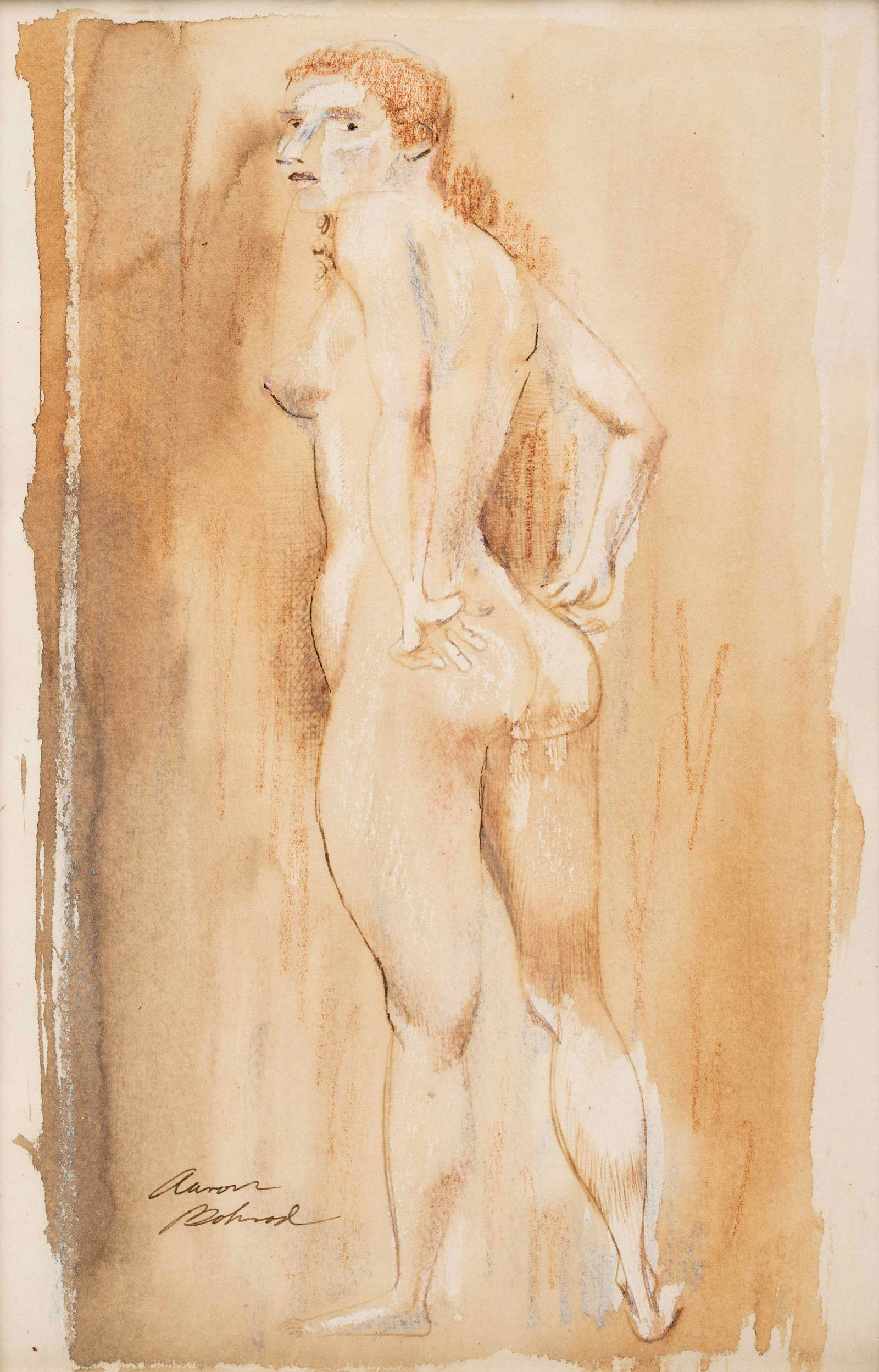 Aaron Bohrod (American, 1907-1992) Untitled (Standing: Aaron Bohrod (American, 1907-1992) Untitled (Standing Nude) watercolor, gouache, and ink on paper signed Aaron Bohrod (lower left) 10 ½ x 7 inches.