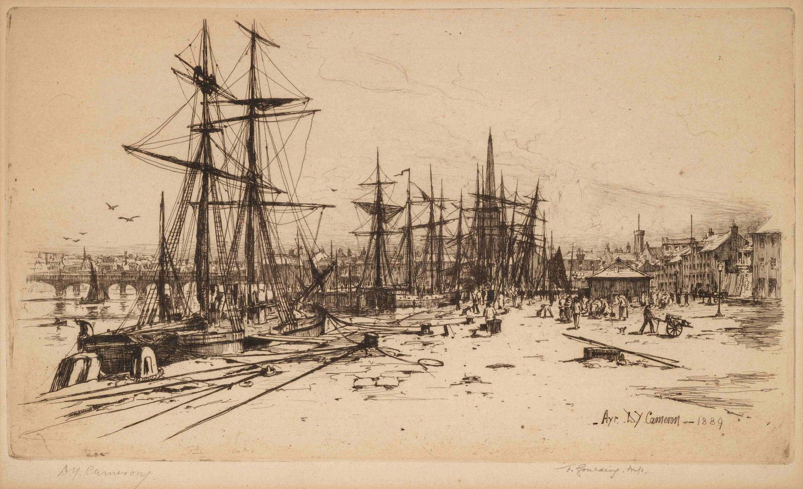 David Young Cameron (Scottish, 1865-1945) Ships at (1 of 5)