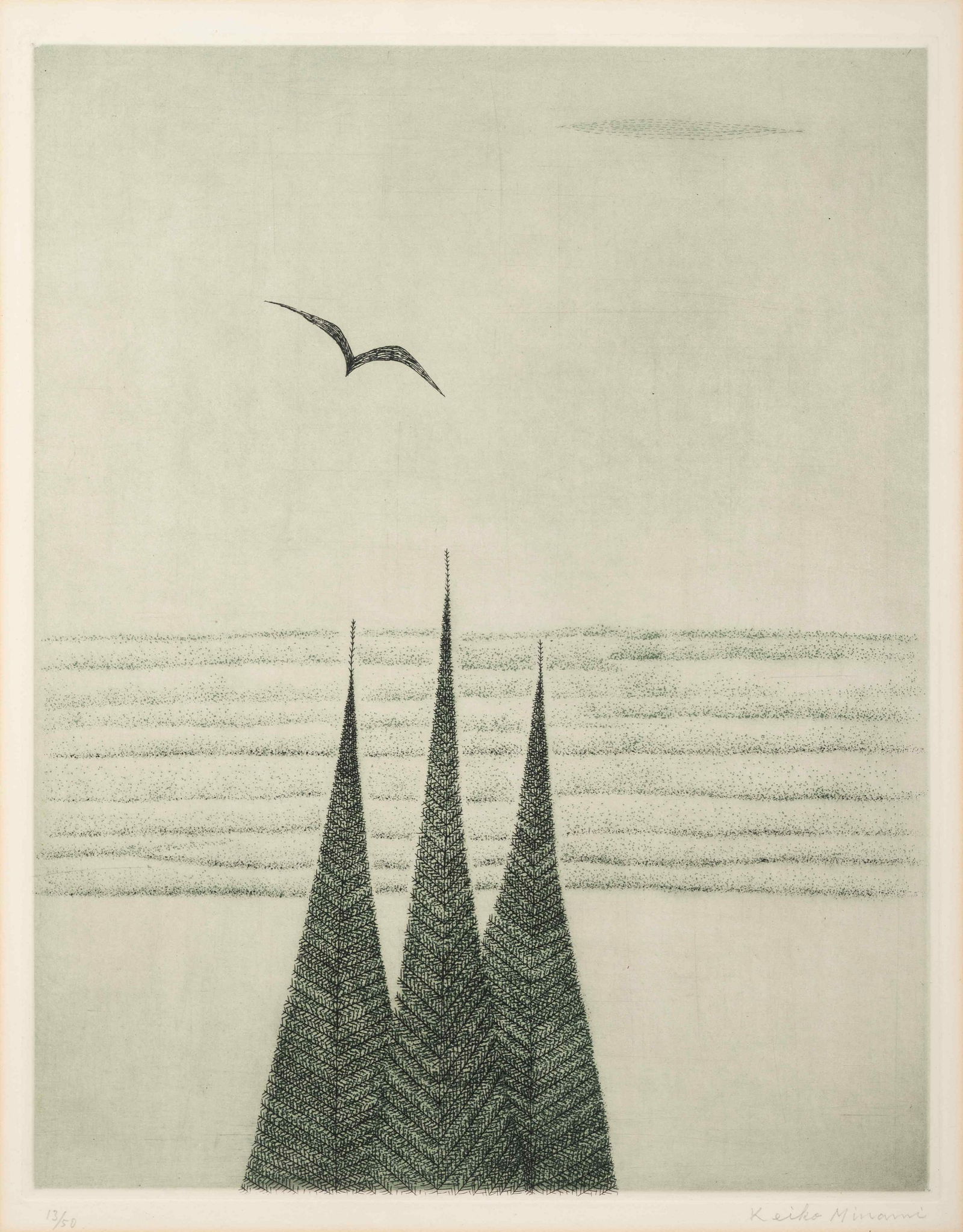 Keiko Minami (Japanese, 1911-2004) Three Fir Trees (1 of 5)