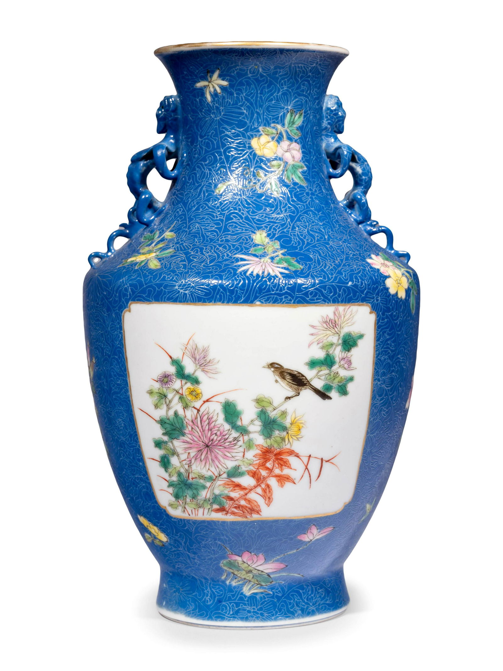 A Chinese Powder Blue Ground Famille Rose Porcelain (1 of 4)
