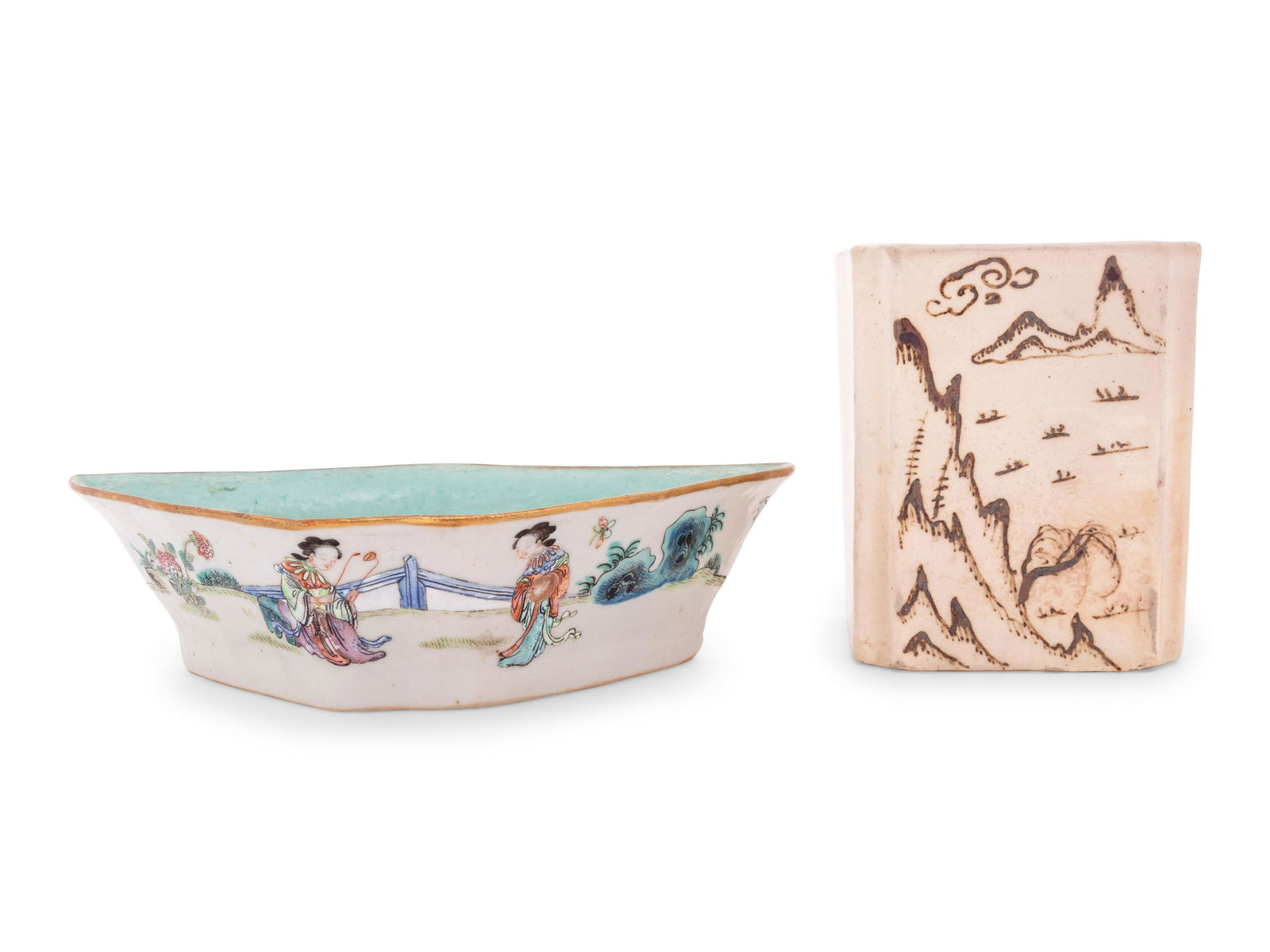 Two Chinese Painted Porcelain Scholar's Objects (1 of 2)