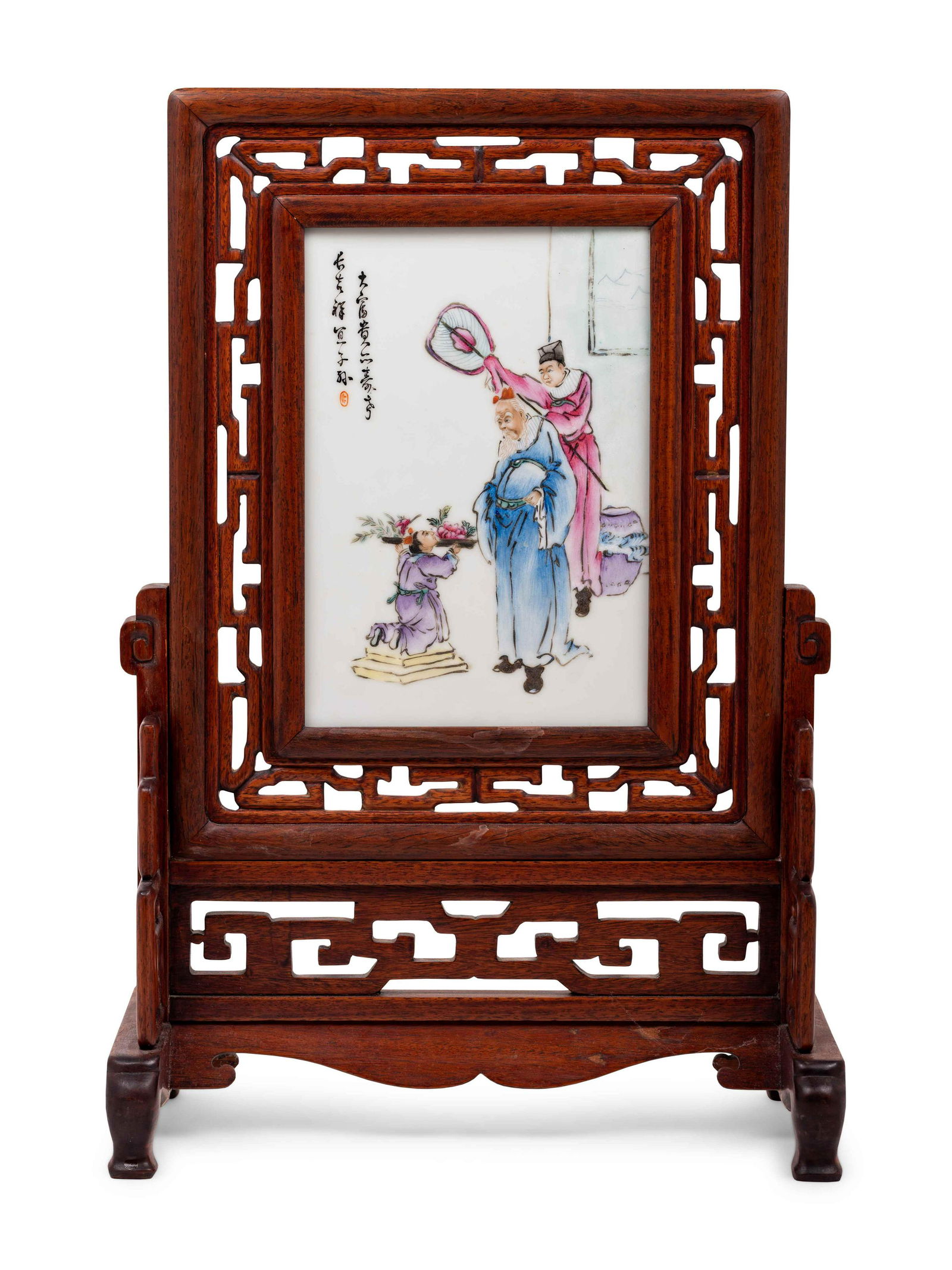 A Chinese Famille Rose Porcelain Inset Hardwood Table (1 of 5)