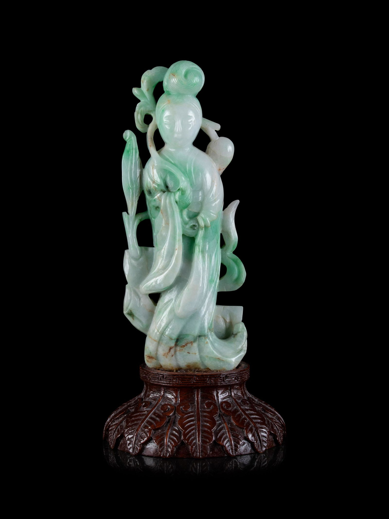 A Chinese Apple Green and Pale Celadon Jadeite Figure (1 of 4)