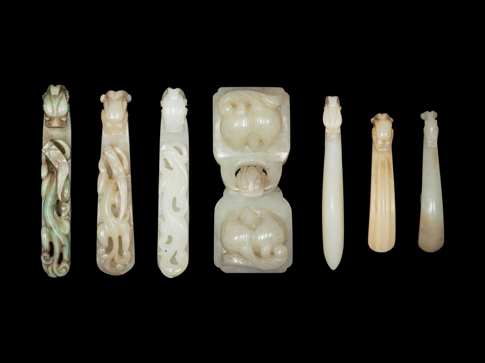 Seven Chinese Carved Celadon Jade Belt Ornaments (1 of 4)