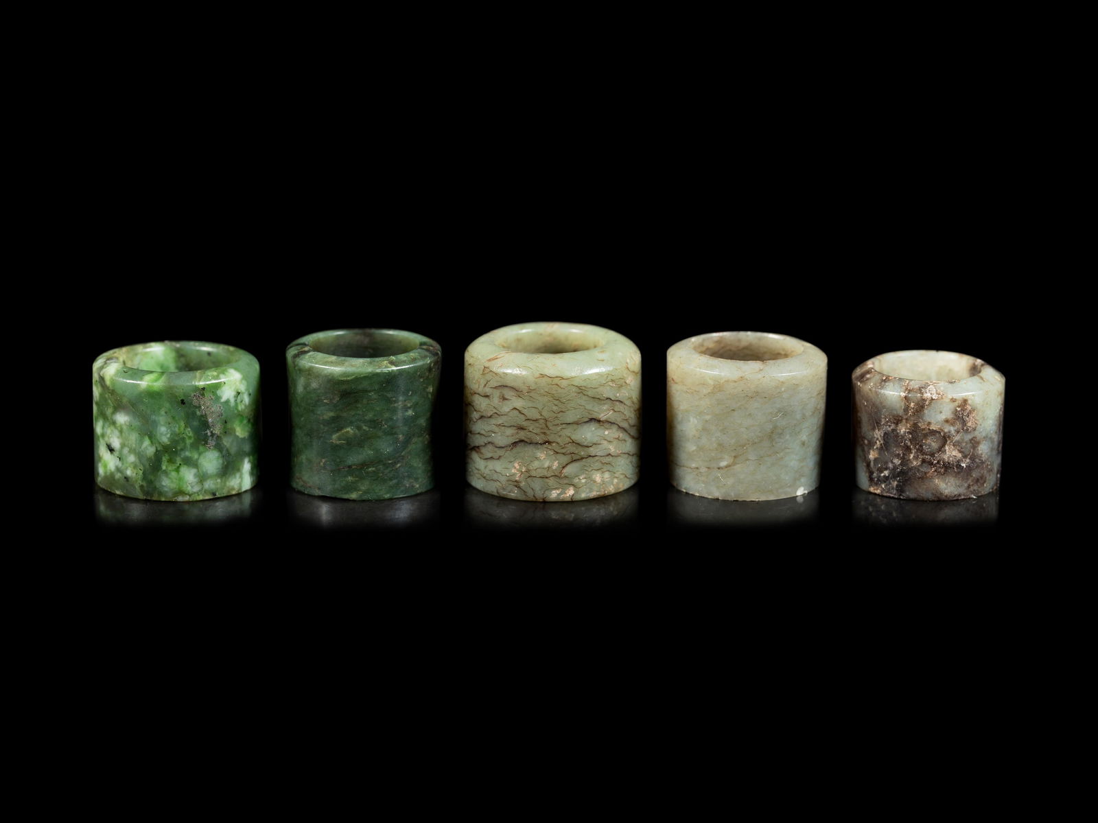 Five Chinese Grey Jade Archer's Rings (1 of 2)