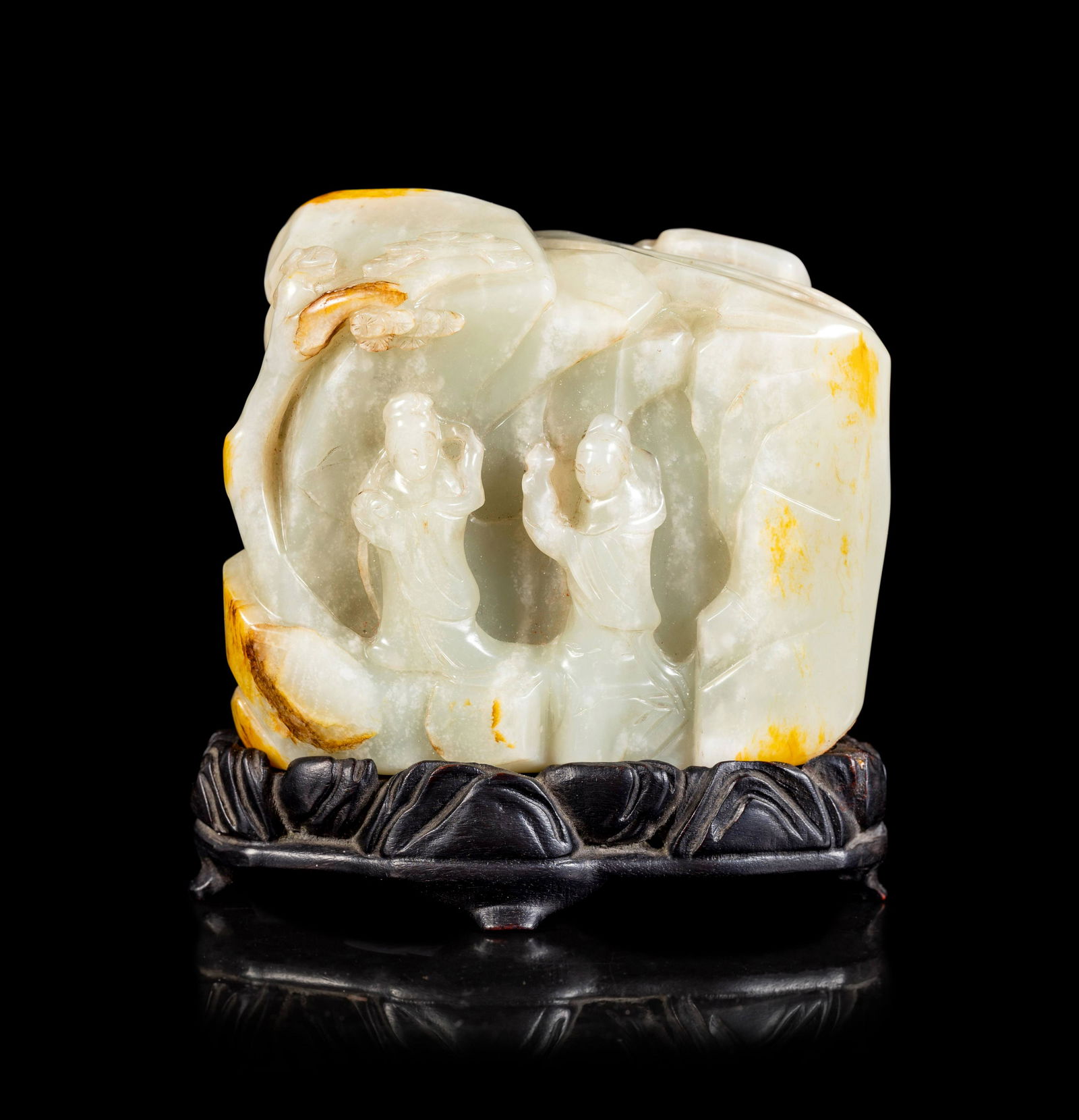 A Chinese Celadon and Russet Jade Boulder (1 of 4)