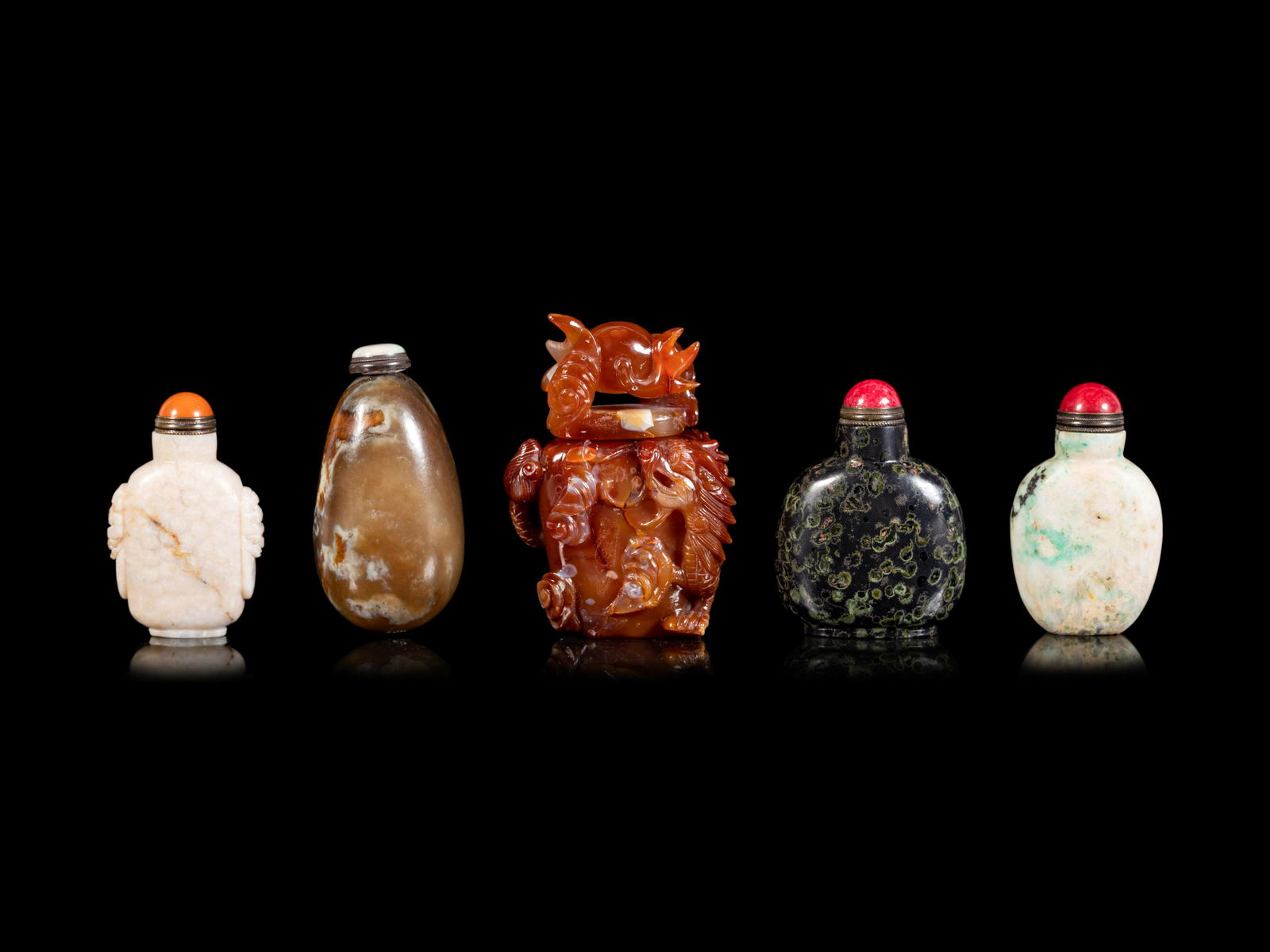 Five Chinese Hardstone Snuff Bottles (1 of 5)