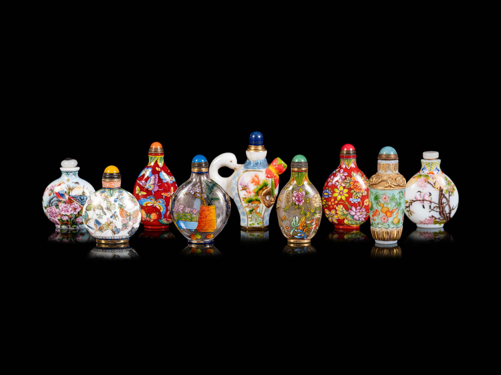Nine Chinese Painted Glass Snuff Bottles (1 of 9)