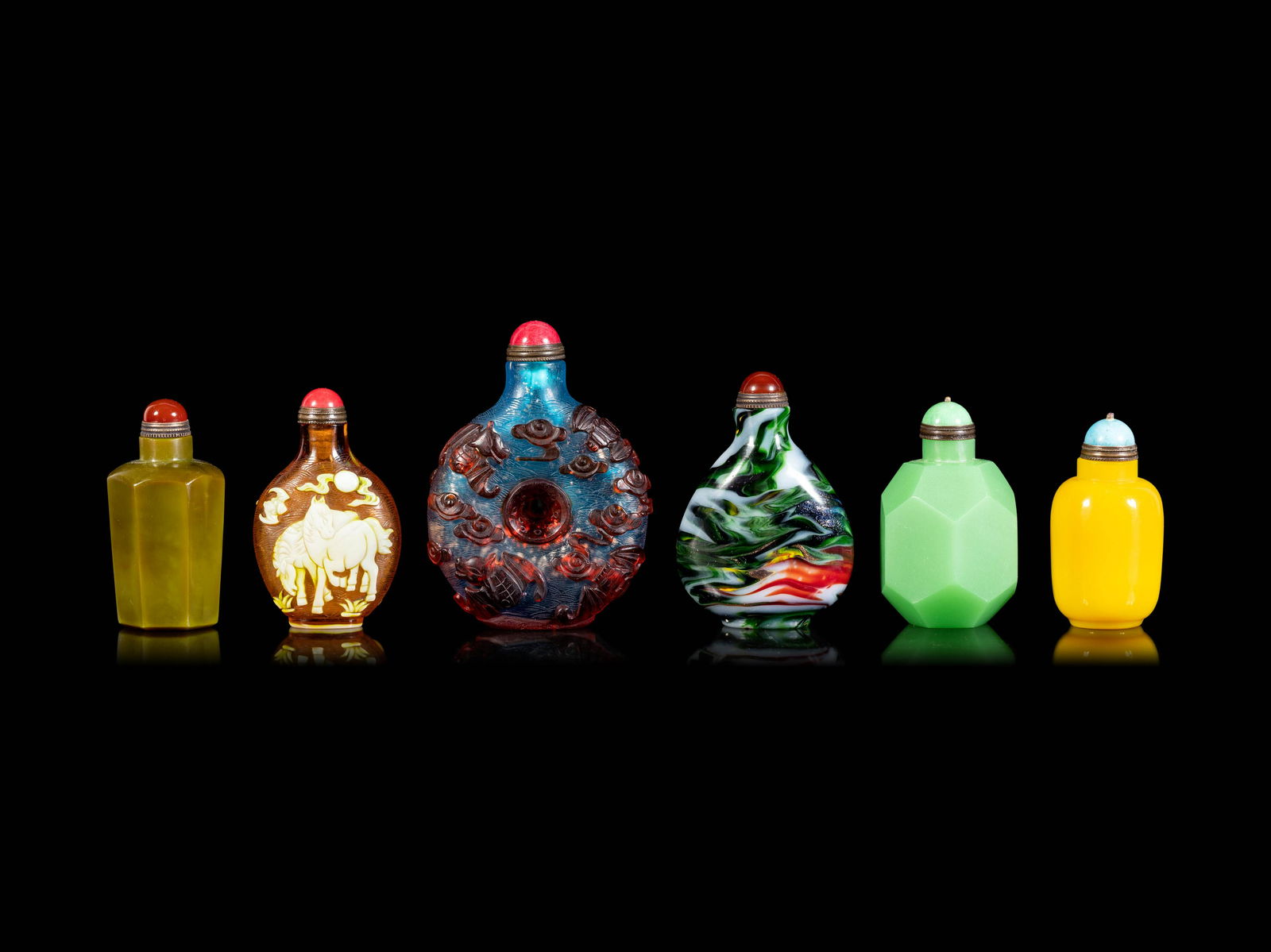 Six Chinese Glass Snuff Bottles (1 of 6)
