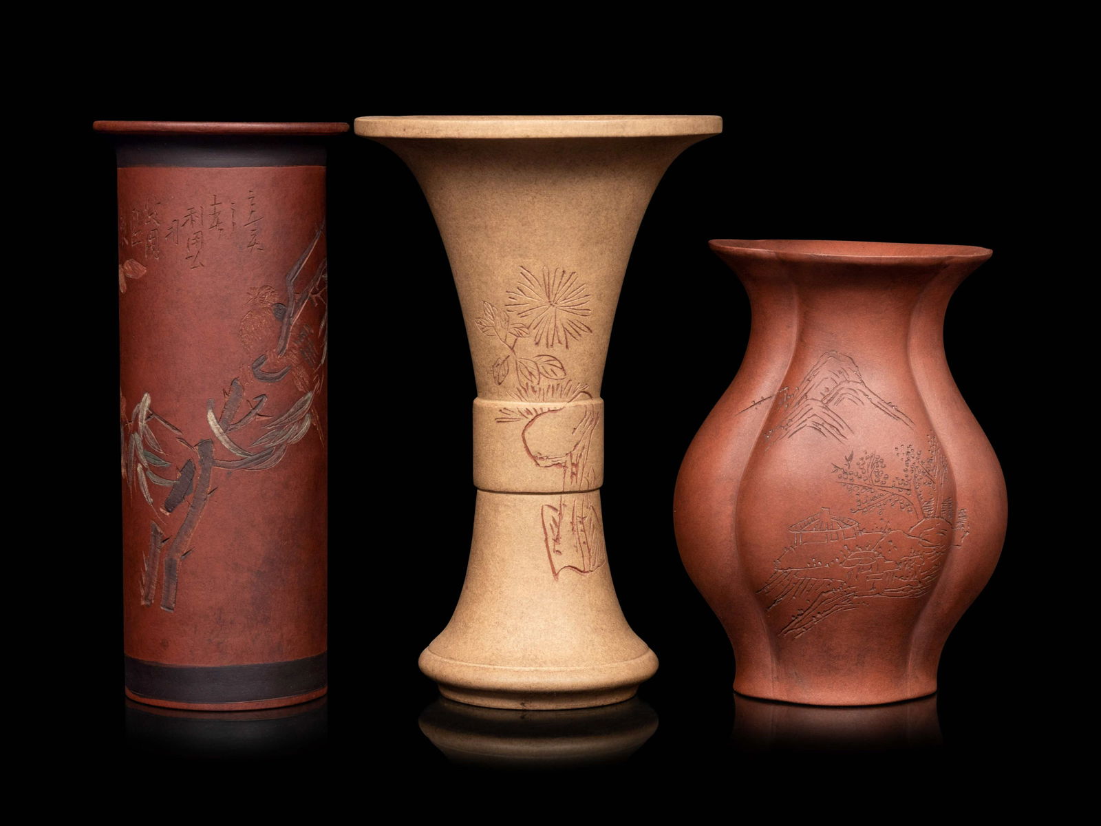 Three Chinese Yixing Zisha Pottery Vases (1 of 3)