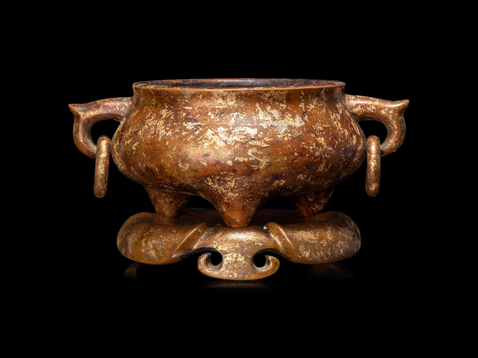A Chinese Gold-Splashed Bronze Incense Burner and Stand (1 of 5)