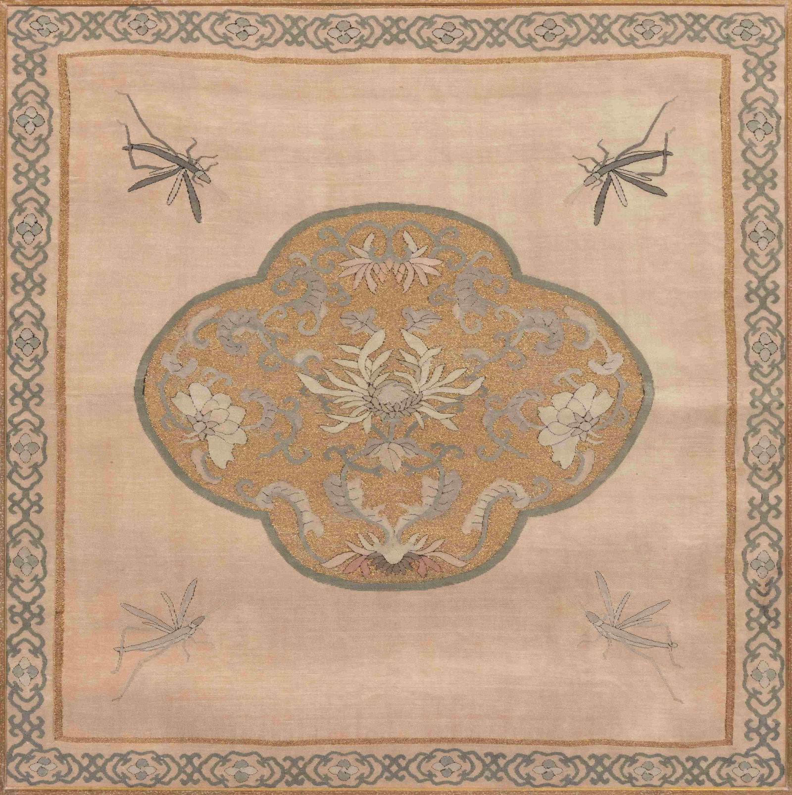 A Chinese Kesi Woven Silk 'Dragonfly and Flower' Panel (1 of 4)