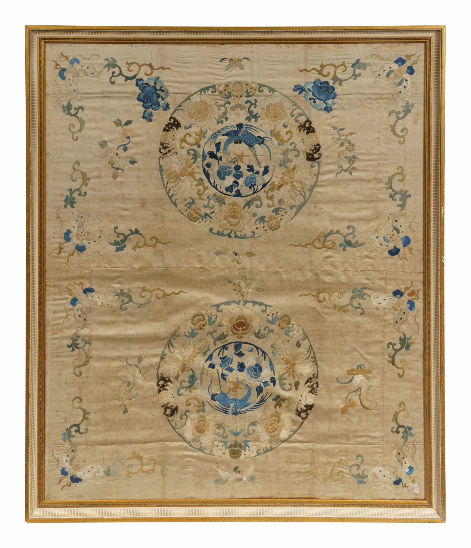 A Large Chinese Cream Ground Embroidered Silk Panel (1 of 2)