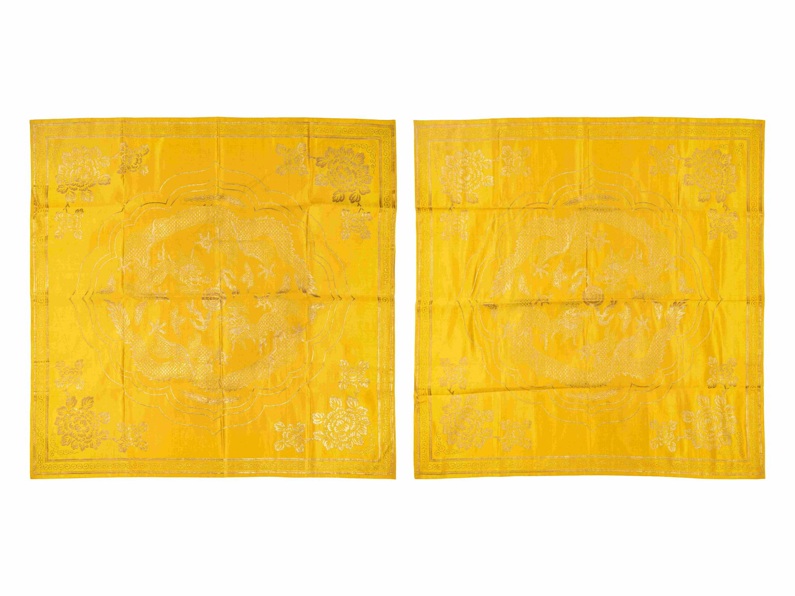 Two Chinese Yellow Embroidered Silk Panels (1 of 5)