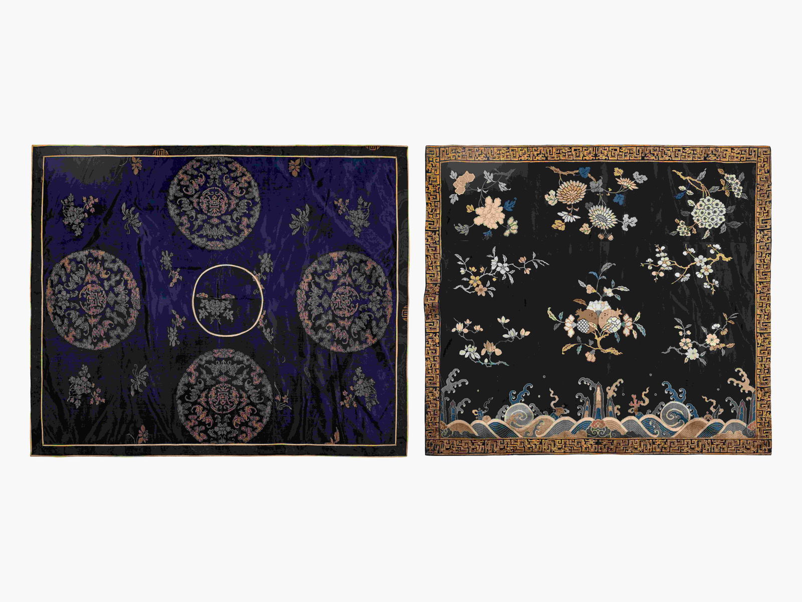 Two Chinese Blue Ground Embroidered Silk Panels (1 of 5)