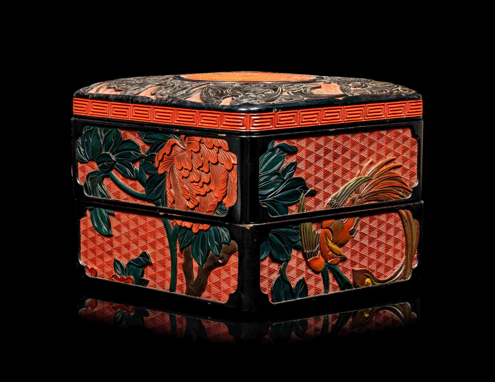 A Chinese Carved Lacquer Square Box and Cover (1 of 5)