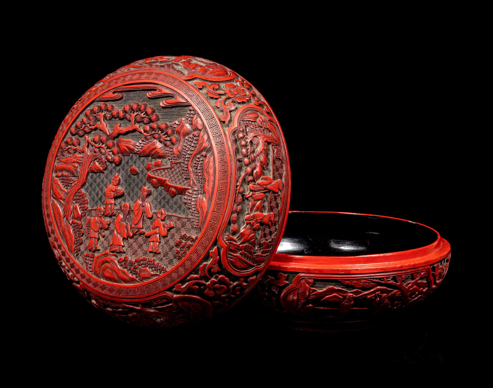A Chinese Carved Red Lacquer Circular Covered Box (1 of 2)