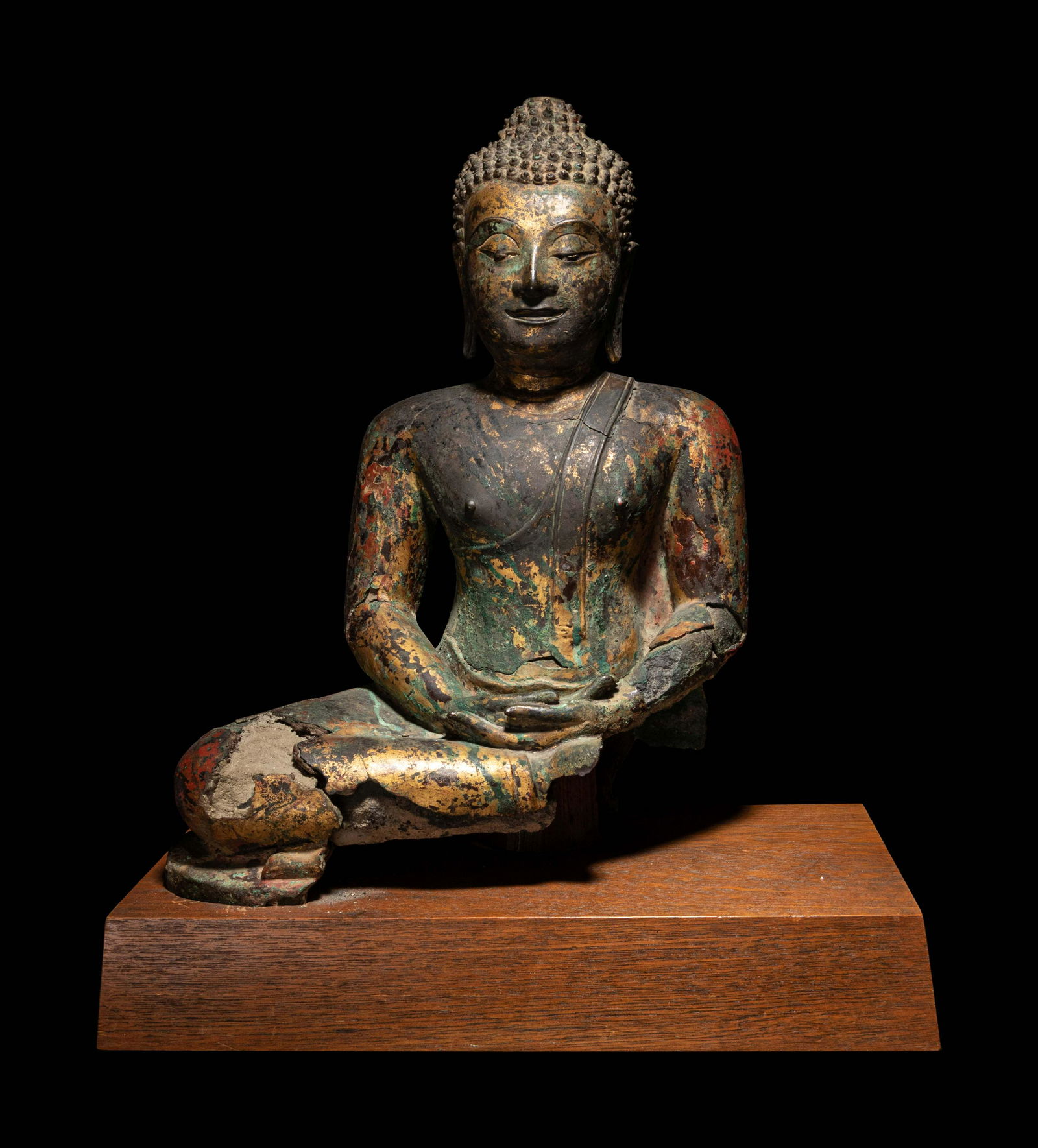 A Thai Gilt Decorated Bronze Figure of Seated Buddha (1 of 3)