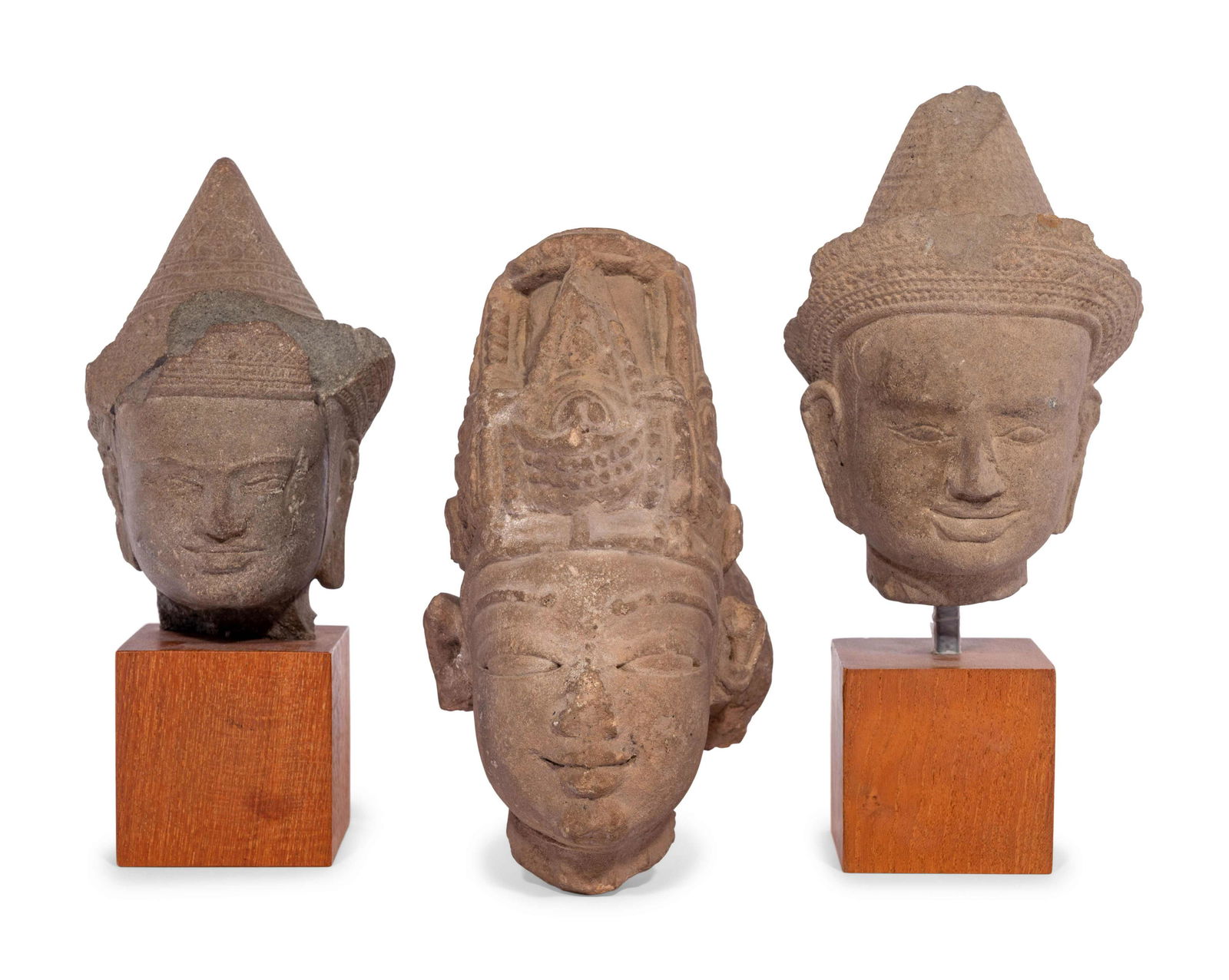 Three Carved Stone Heads of Buddha (1 of 3)