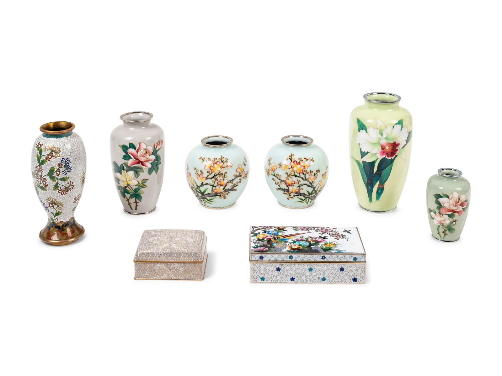 Eight Japanese Cream Ground Cloissoné Enamel (1 of 9)
