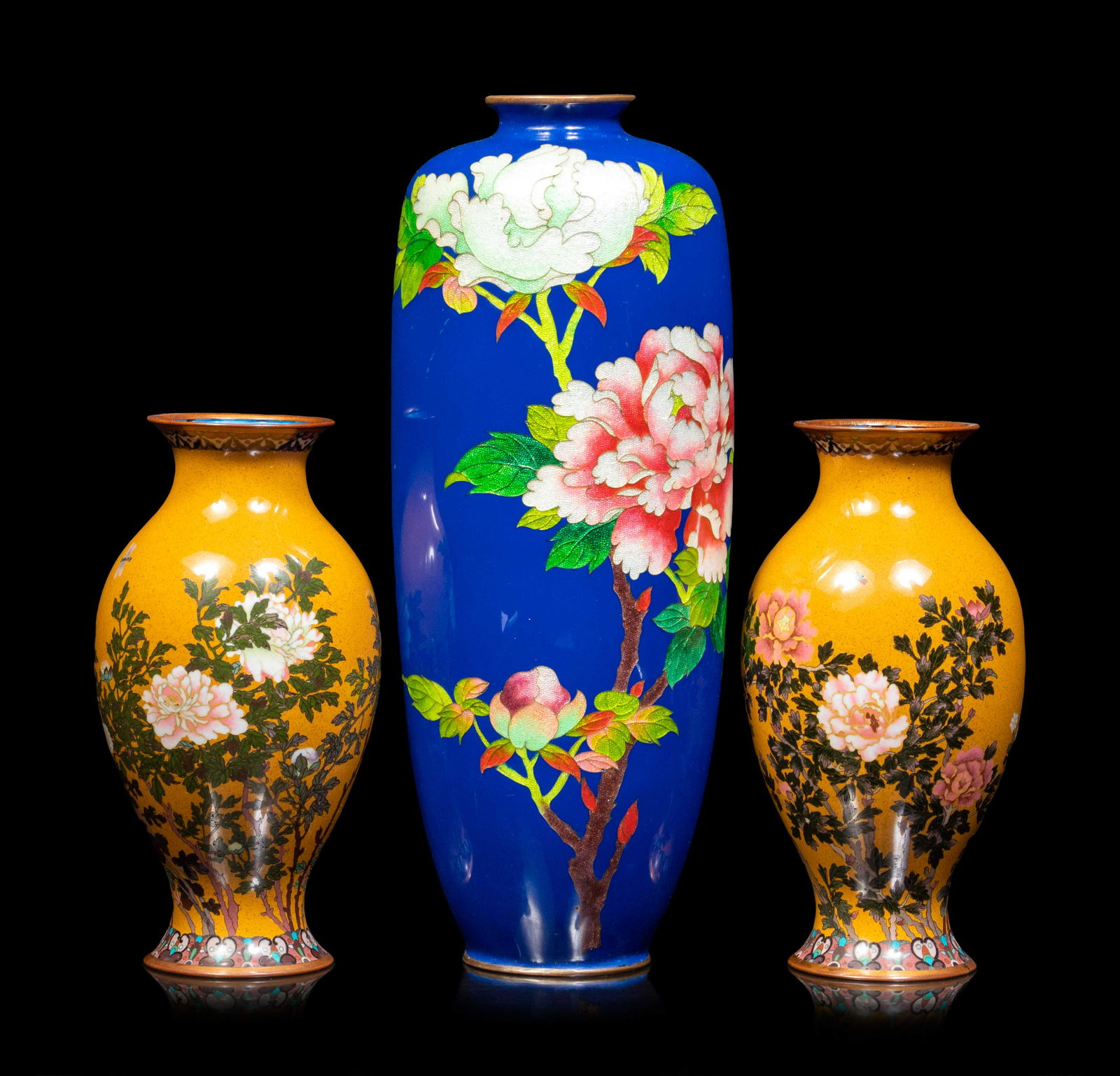 Three Japanese Cloisonné Enameled 'Floral' Vases (1 of 2)