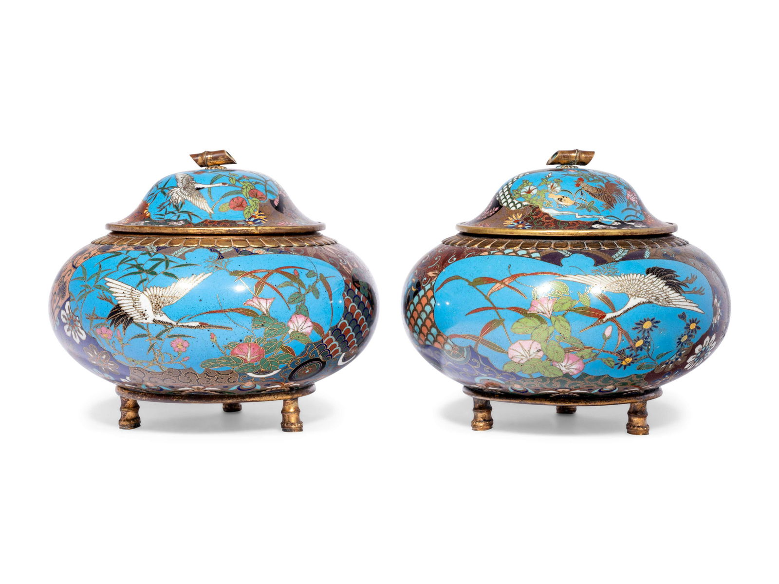 A Pair of Japanese Cloisonné Enameled Covered Jars (1 of 4)