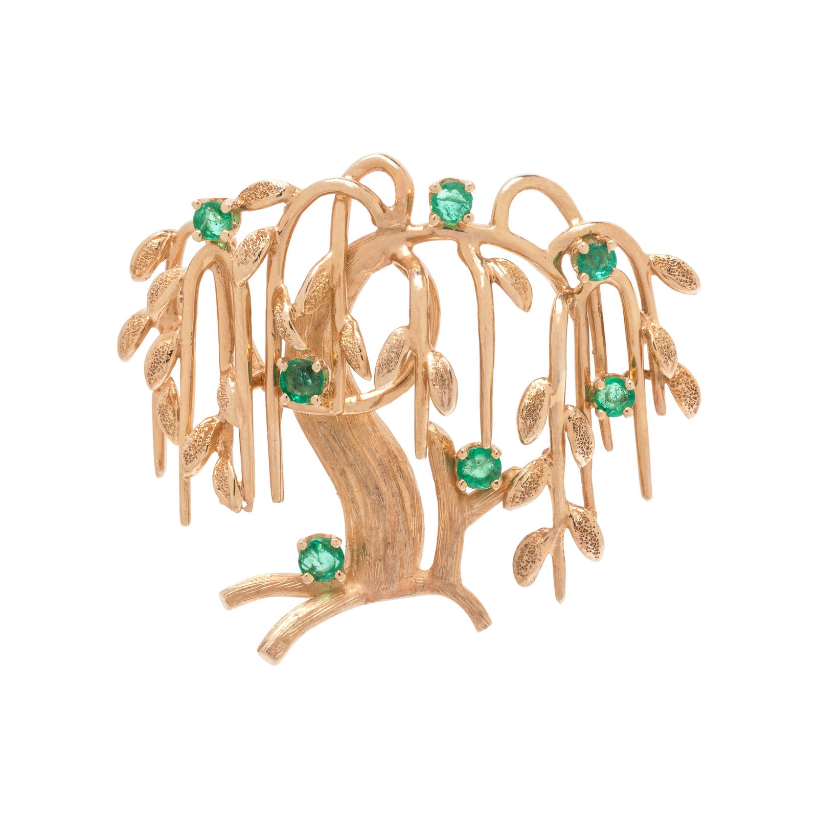 DAN FRERE, YELLOW GOLD AND EMERALD TREE BROOCH (1 of 2)