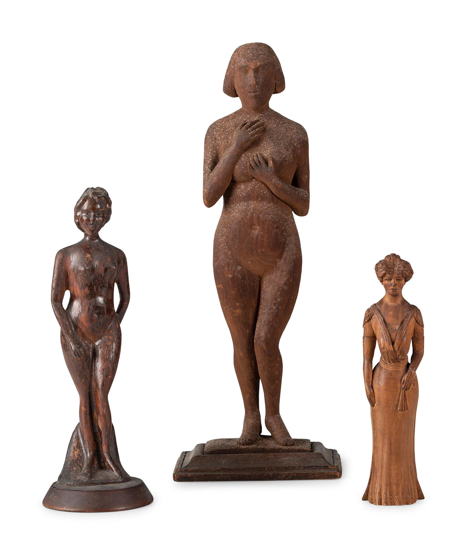 Three Carved Wooden Standing Female Figures (1 of 3)