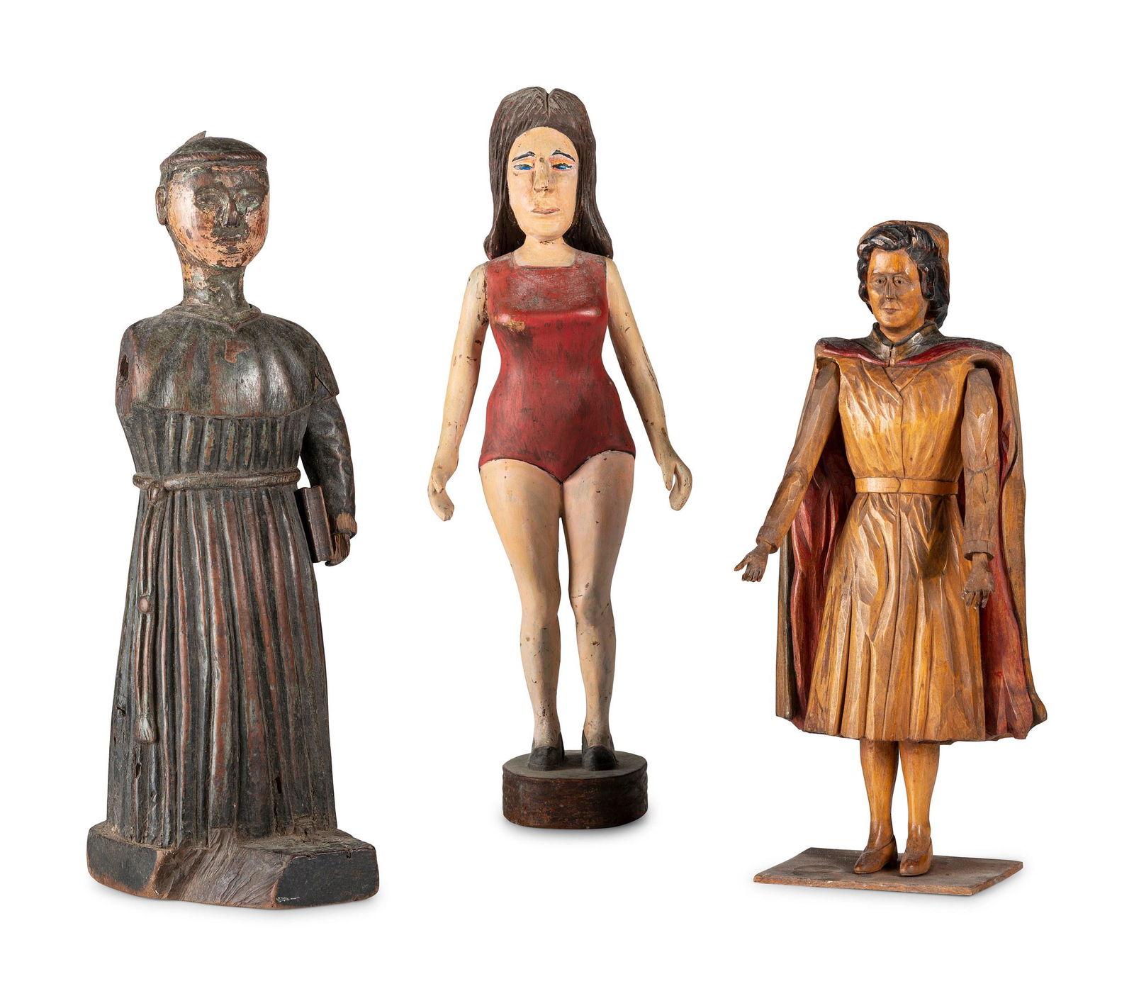 Three Carved and Painted Wooden Figures (1 of 3)