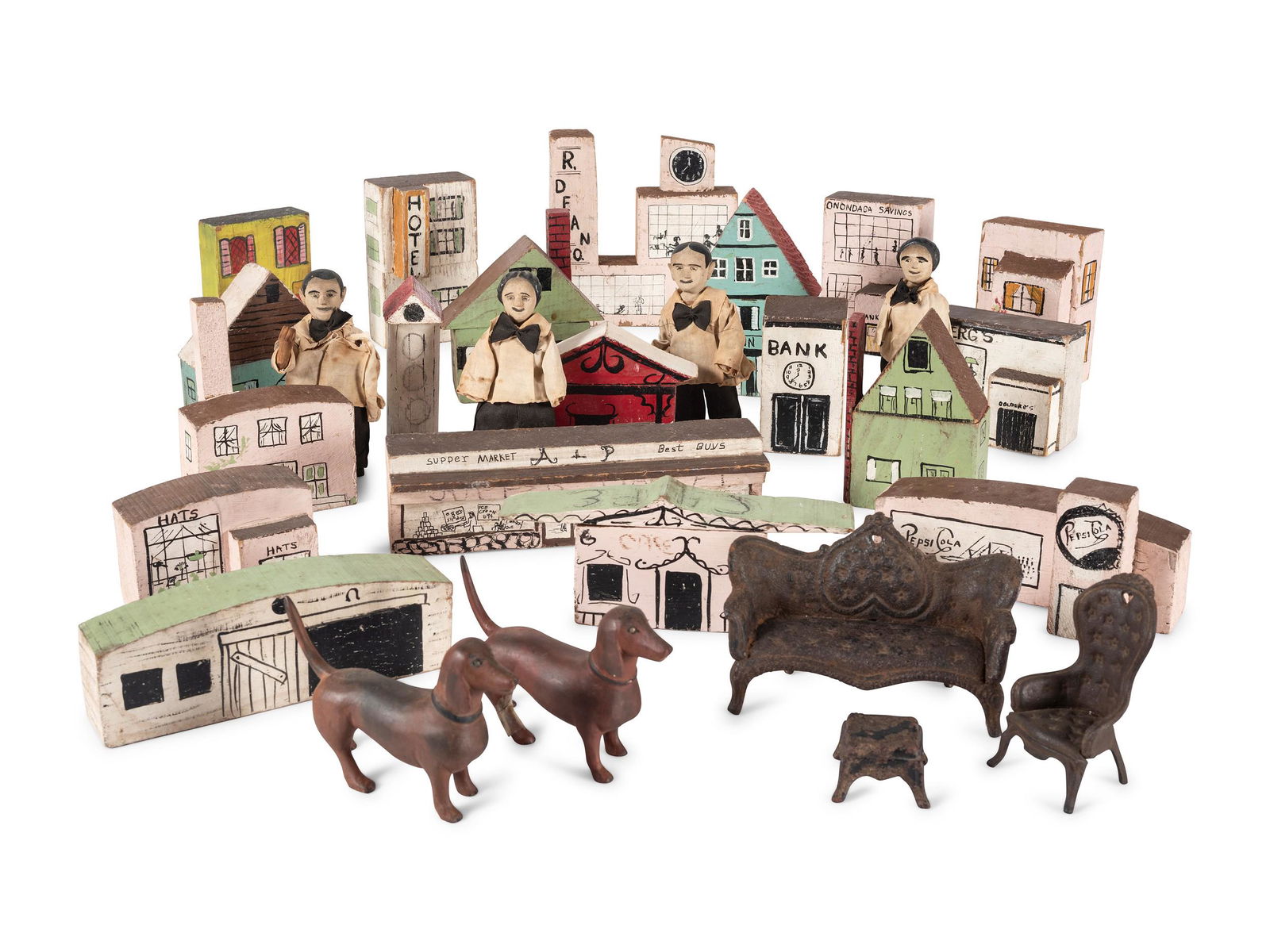 An Assembled Group of Painted Town Block Buildings, (1 of 2)