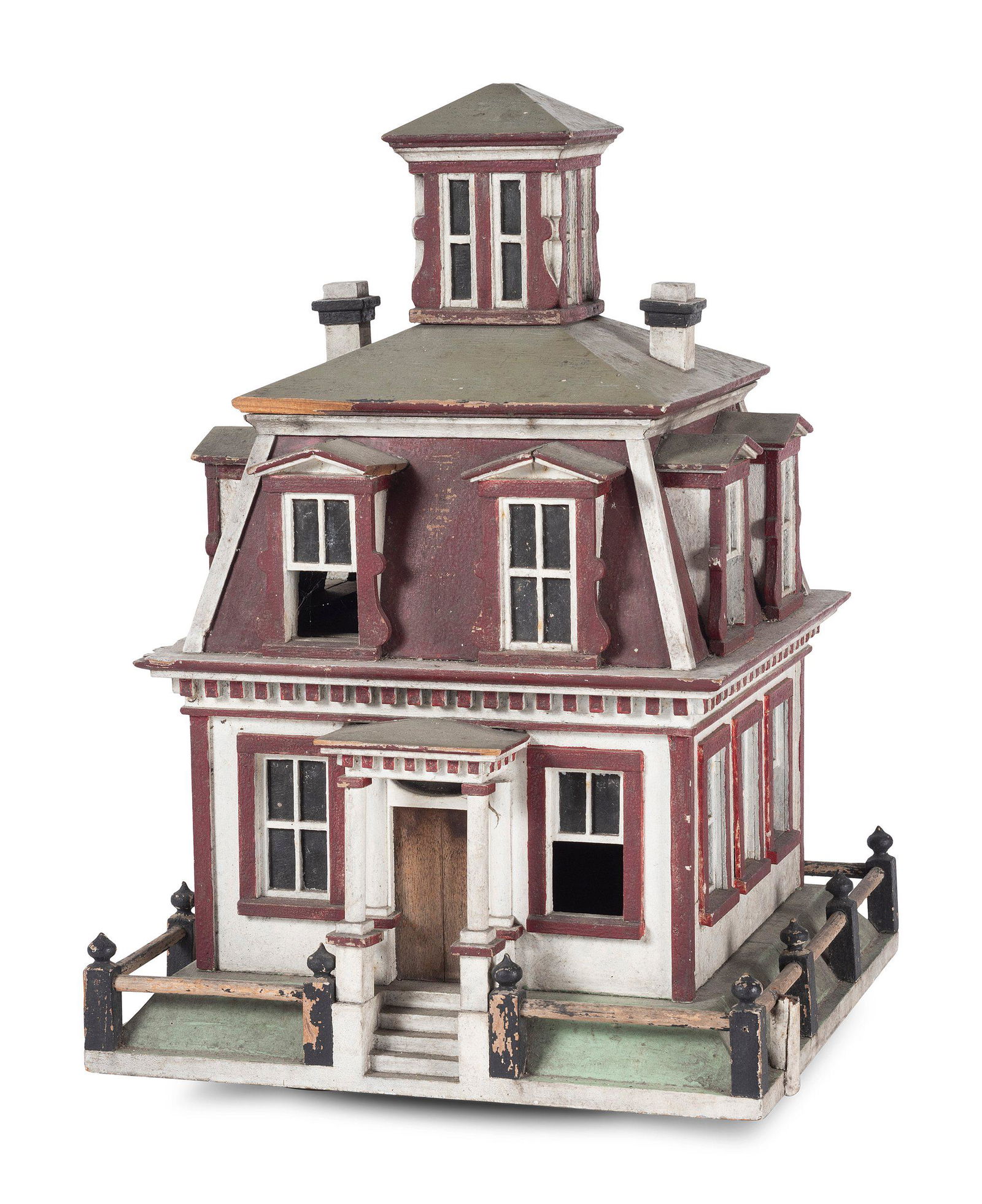 A Folk Art Painted Birdcage in the Form of a House (1 of 4)