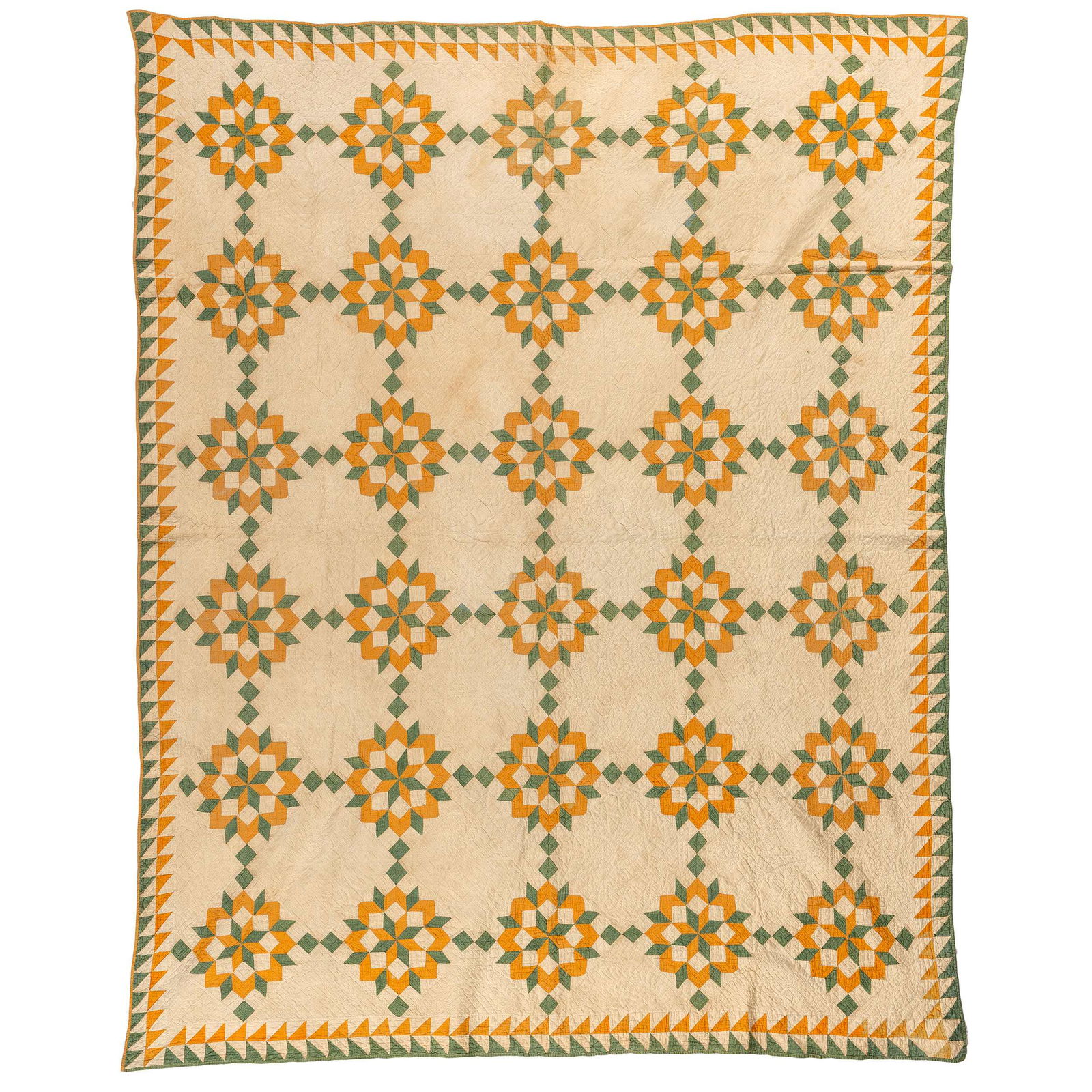 An Octagonal Star Pattern Quilt in Green and Gold (1 of 2)