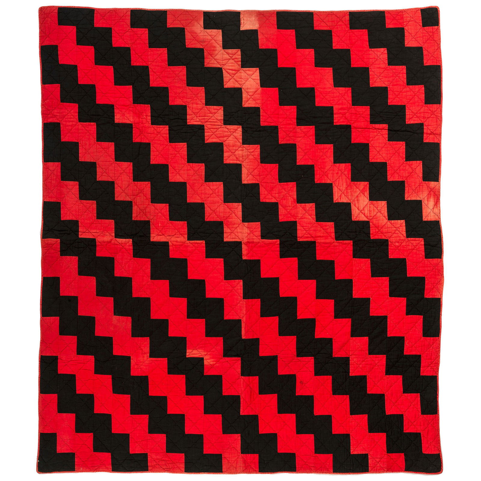 A Red and Black Pieced Zig Zag Pattern Quilt (1 of 2)