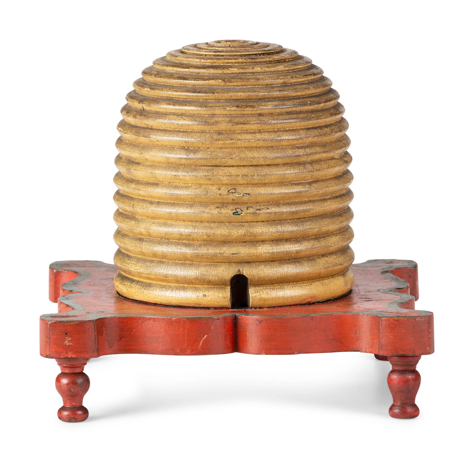 A Fraternal Carved and Painted Wood Beehive : A Fraternal Carved and Painted Wood Beehive Late 19th/Early 20th Century Height 8 5/8 x width 9 x depth 9 inches. Property from the Dean Lower Estate, Lanark, Illinois