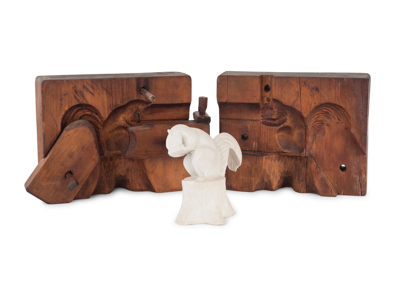 A Two-Part Carved Pine Squirrel Form Butter Mold   (1 of 6)