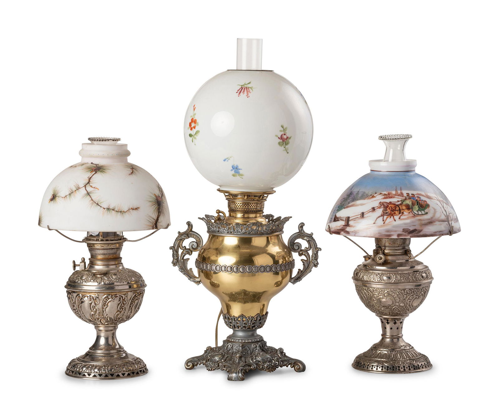 Three Victorian Brass Oil Lamps (1 of 2)