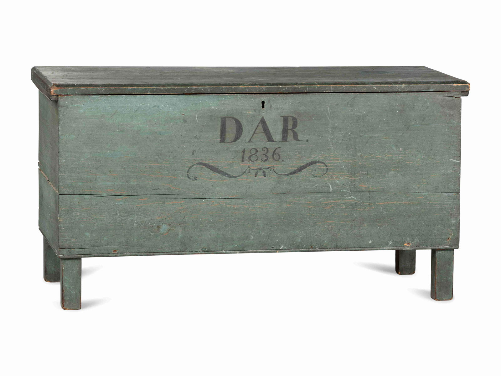 A Federal Blue Painted Poplar DAR 1836 Inscribed (1 of 6)