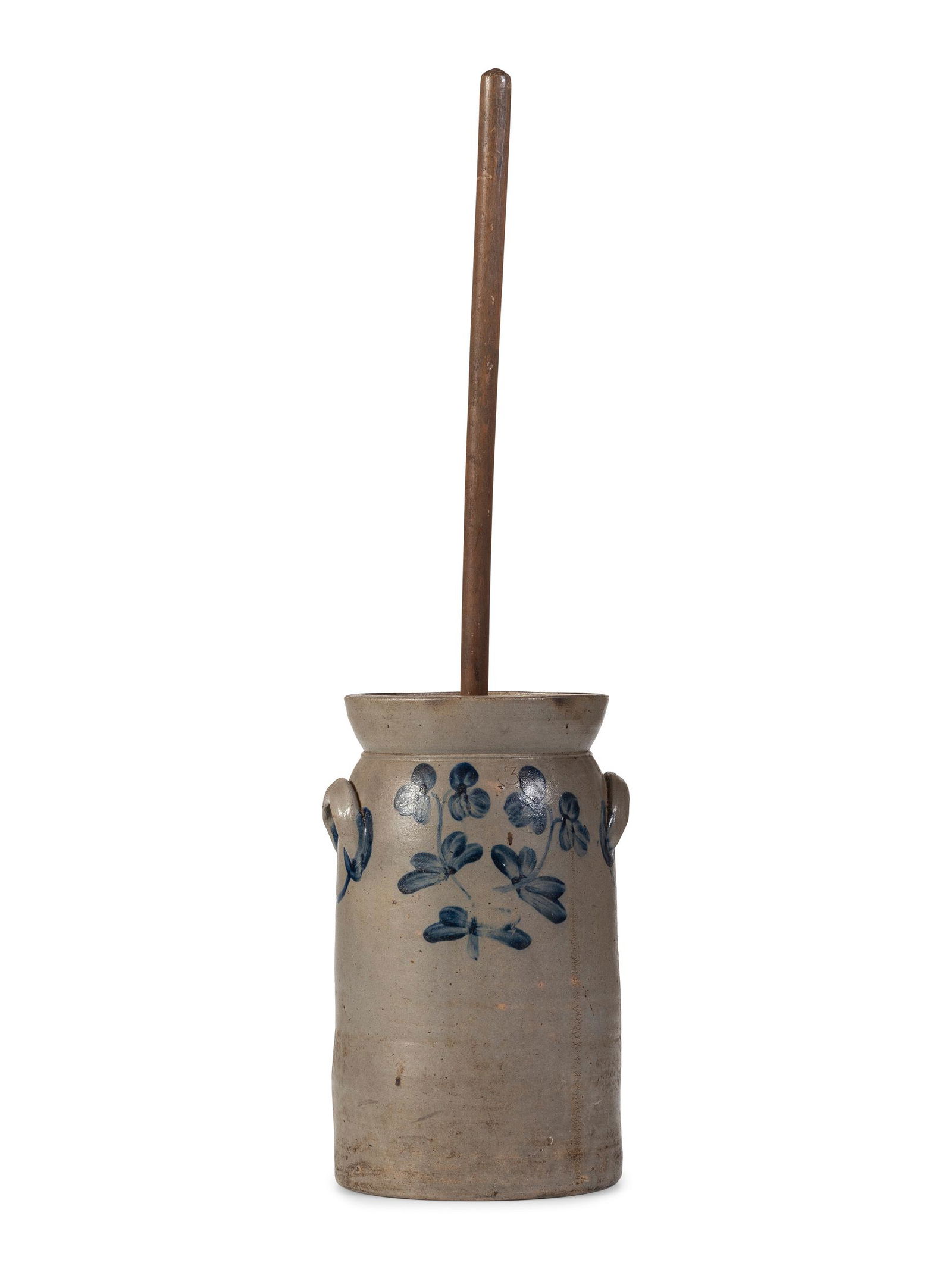 A Cobalt Decorated Stoneware Butter Churn (1 of 3)