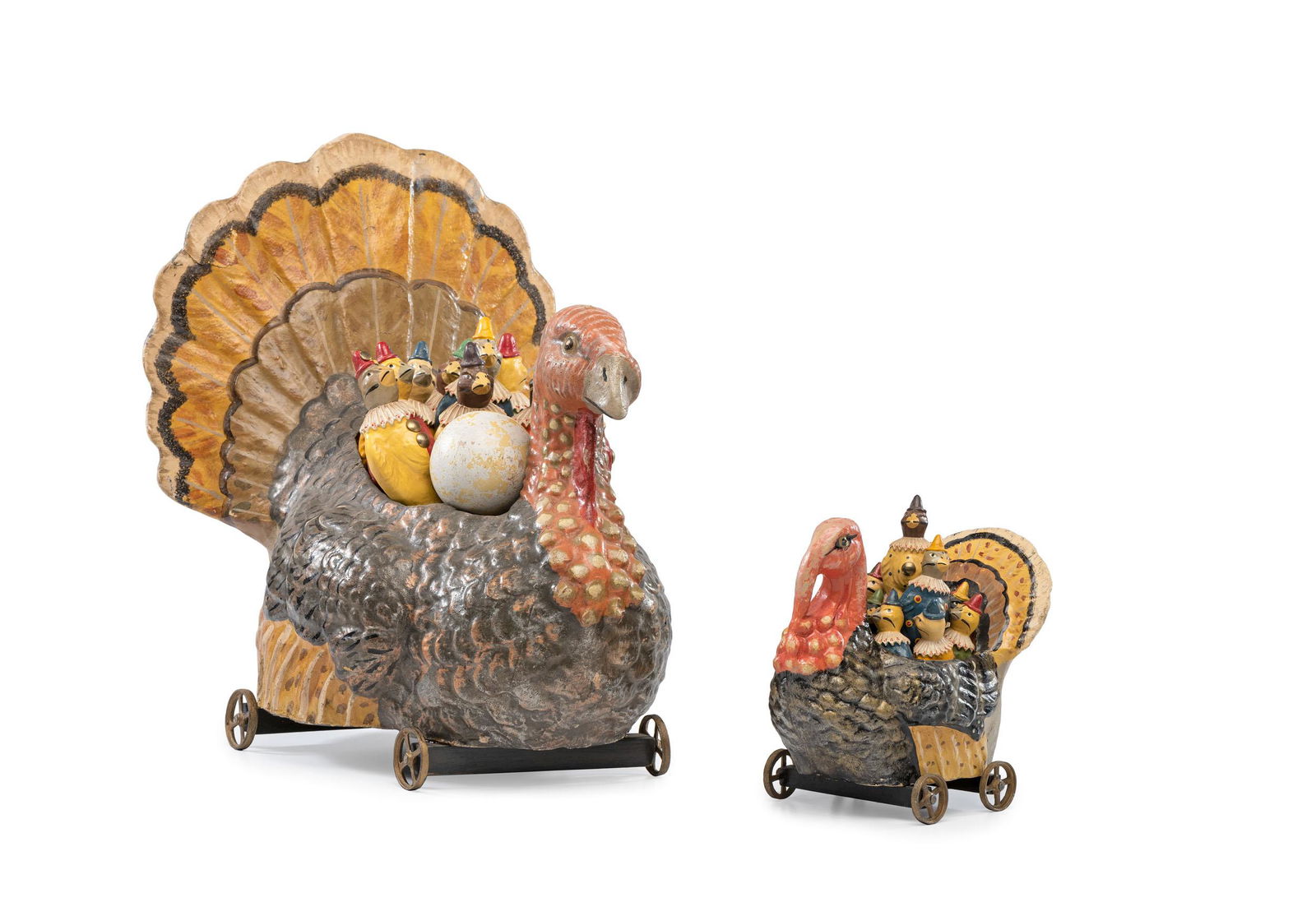Two Turkey Form Pull Toys, Each With 9 Pin Game   (1 of 3)