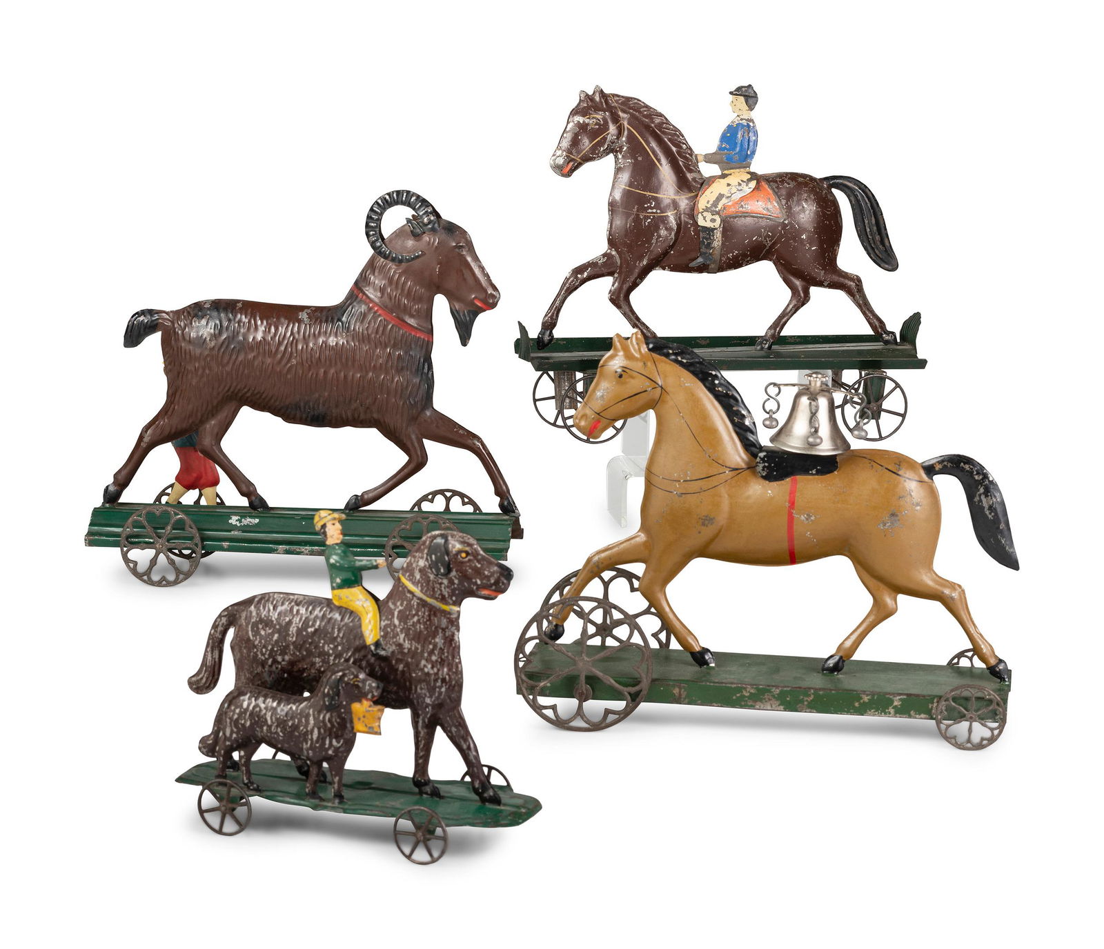 Four Pressed and Painted Tin Figural Pull Toys (1 of 2)
