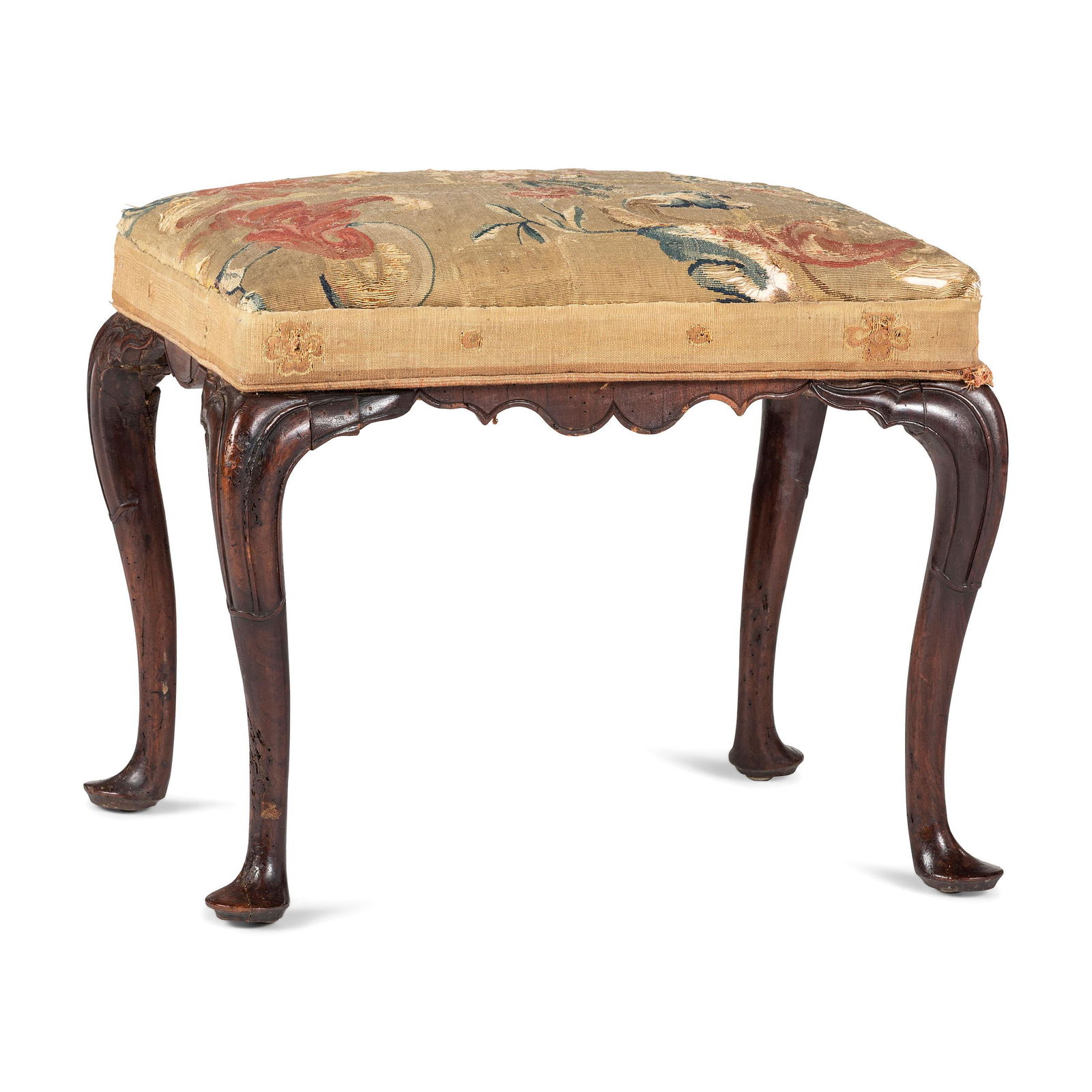 A George III Walnut Upholstered Foot Stool (1 of 4)