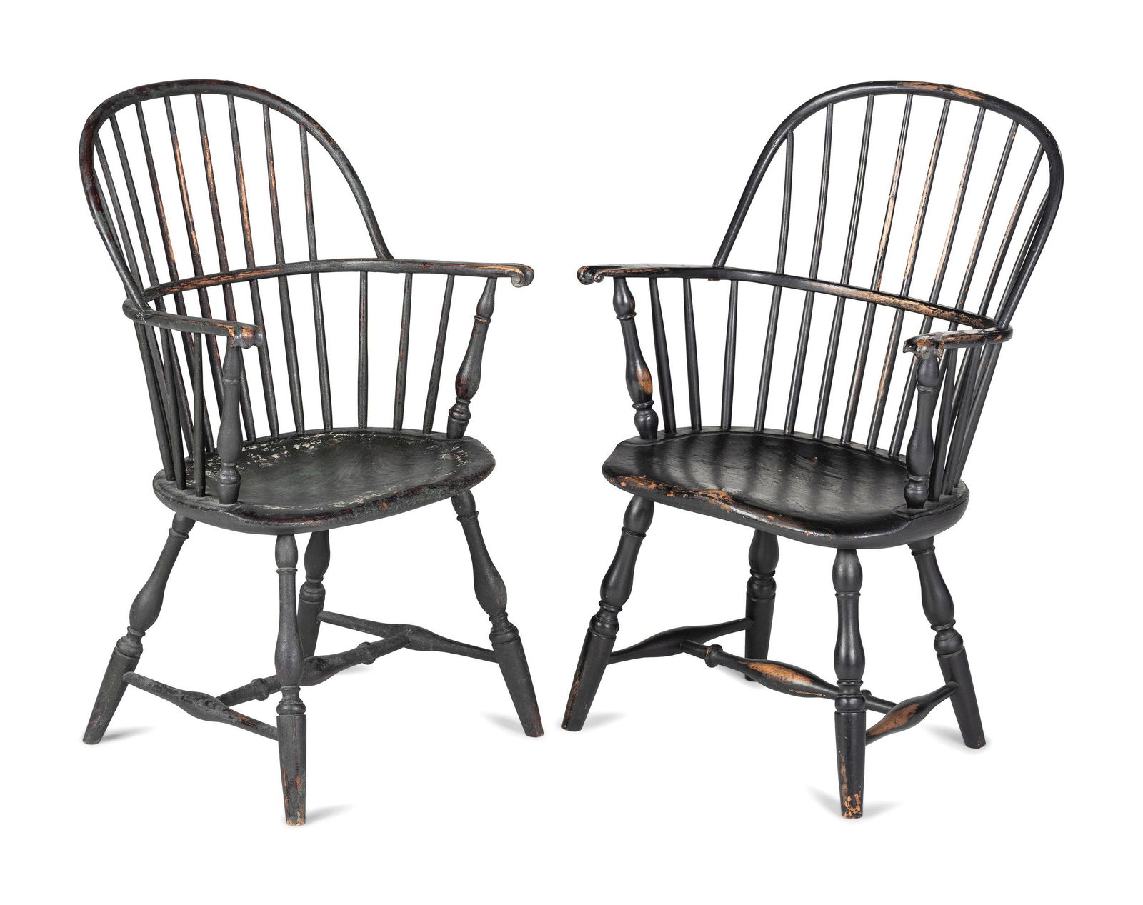 A Matched Pair of Paint Decorated Knuckle-Arm Sack Back (1 of 3)