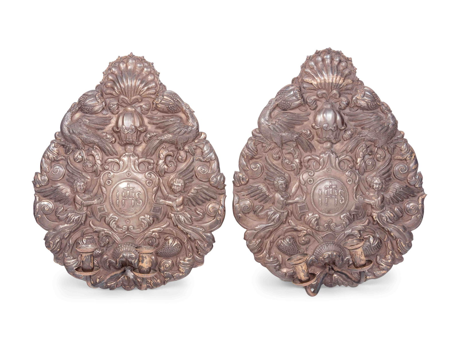 A Pair of Continental Silver Ecclesiastic Two-Light (1 of 2)