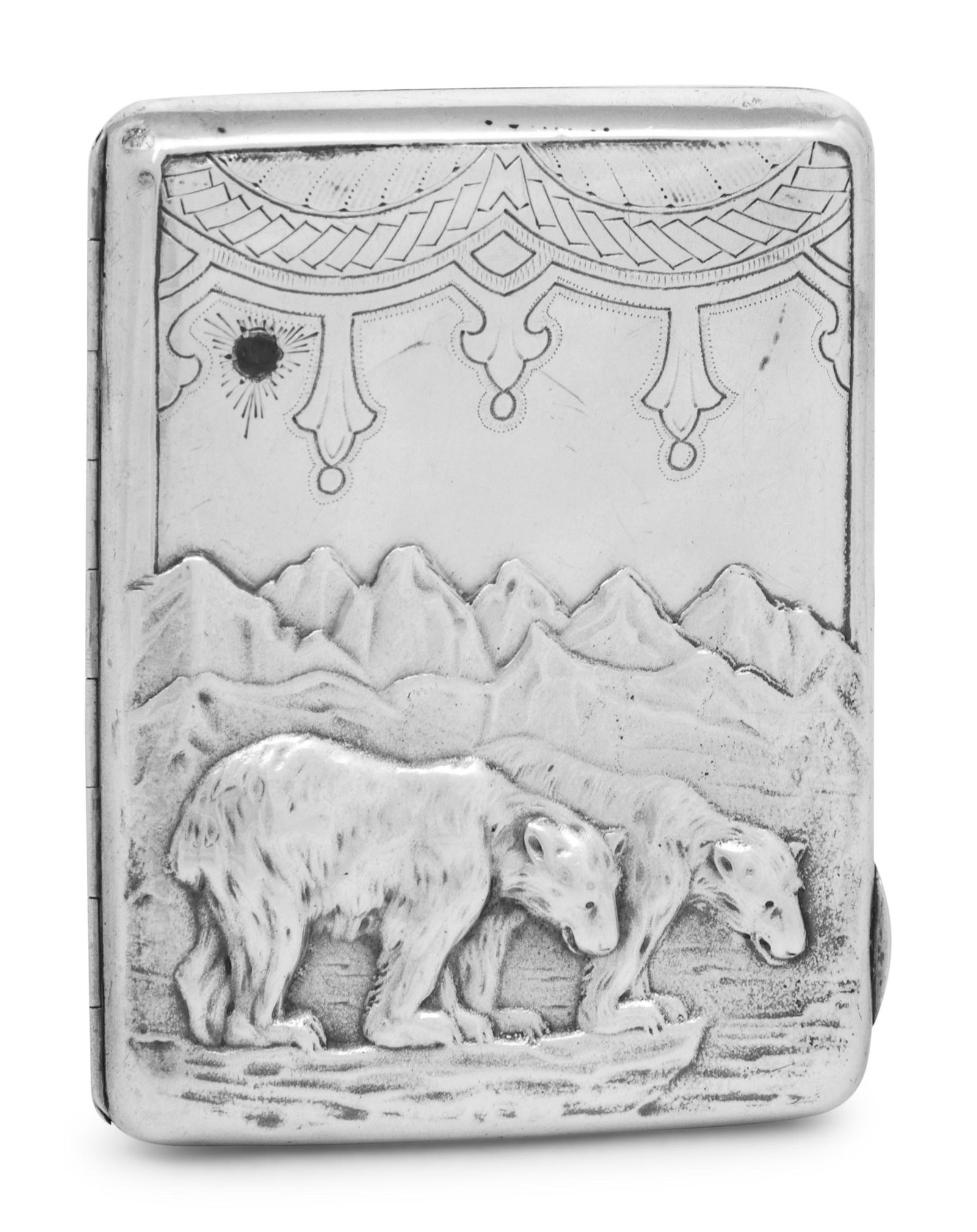 A Russian Silver and Emerald-Inset Cigarette Case (1 of 7)
