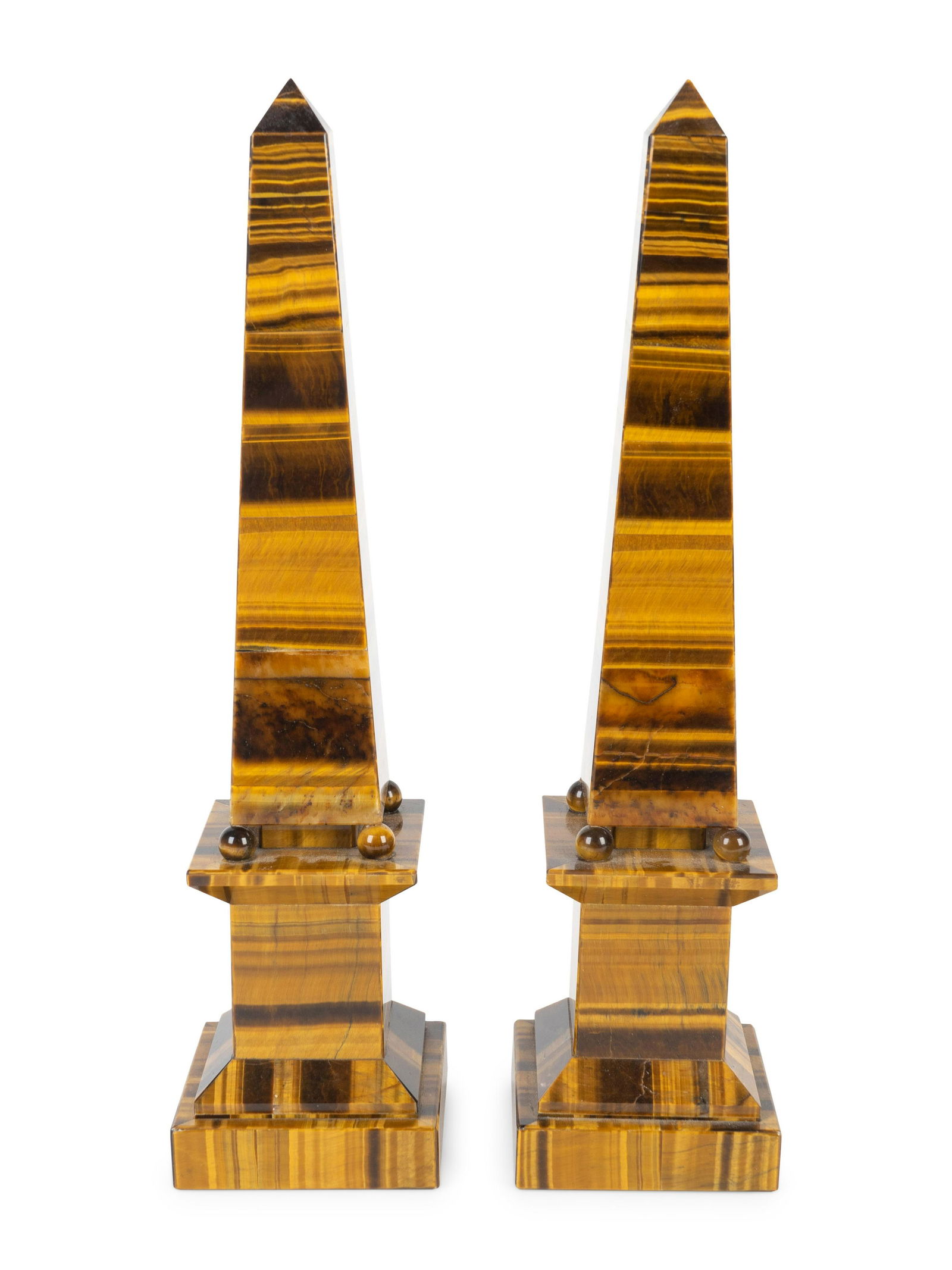 A Pair of Tiger's Eye Agate Veneer Obelisks by (1 of 2)