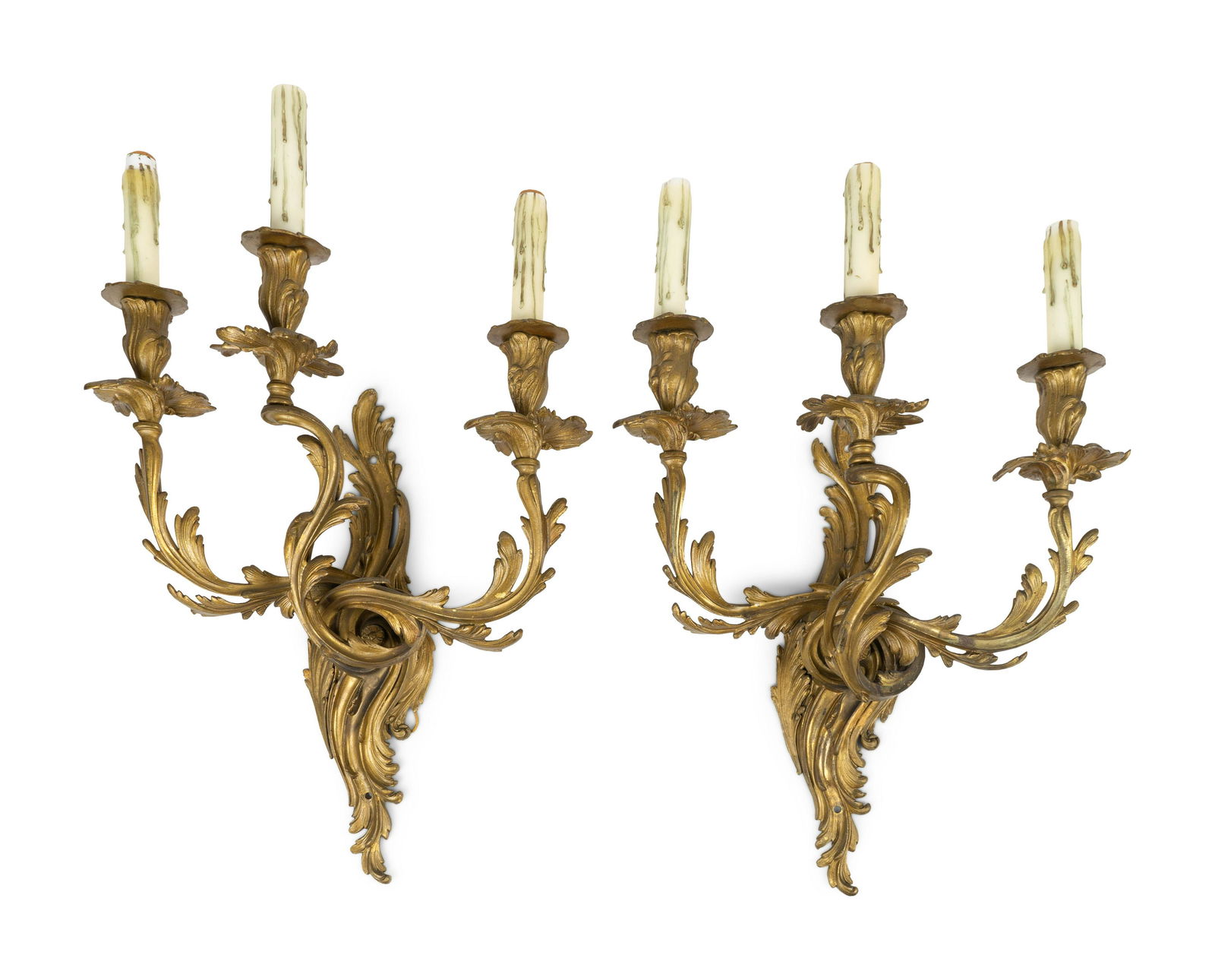 A Pair of Louis XV Style Gilt Bronze Three-Light Wall (1 of 2)