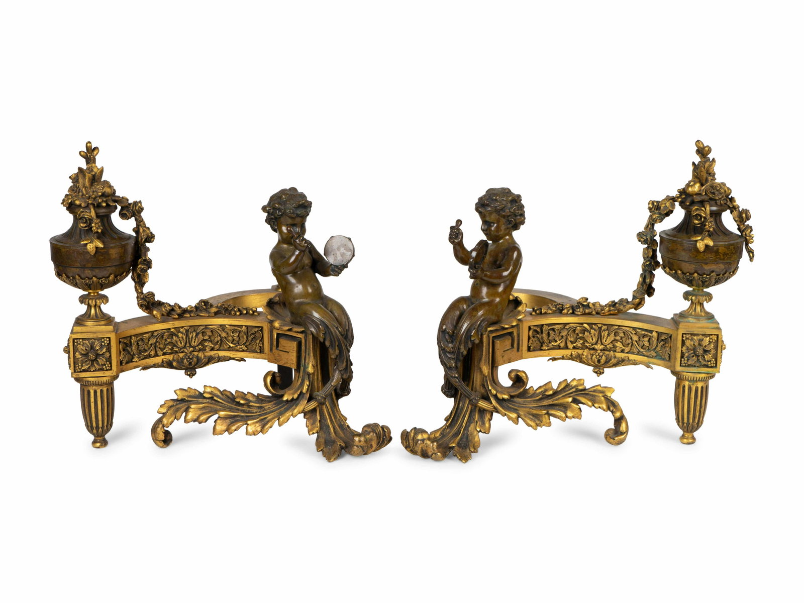 A Pair of Louis XV Style Bronze and Gilt Bronze Chenets: A Pair of Louis XV Style Bronze and Gilt Bronze Chenets 19TH CENTURY Height 16 1/4 x width 17 x depth 15 inches.