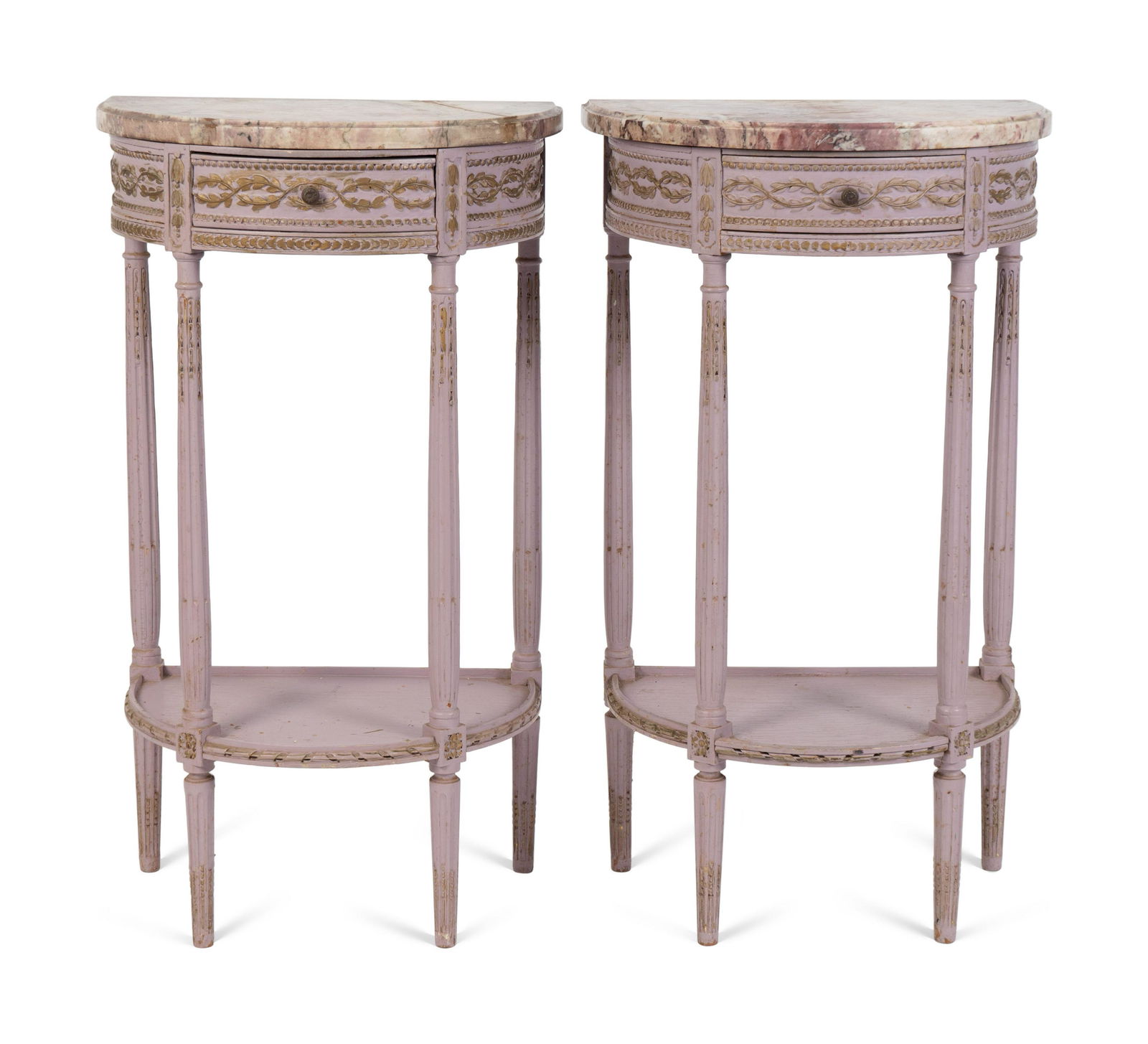 A Pair of Louis XV Style Painted Demi-lune Marble Top (1 of 6)