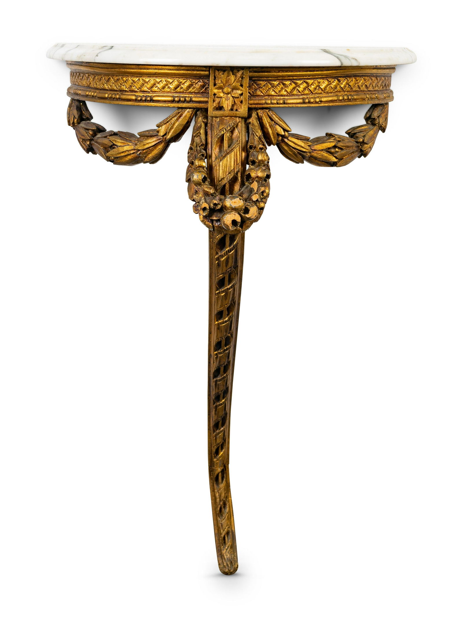 A Louis XVI Style Carved Giltwood Marble Top Demi-lune (1 of 9)